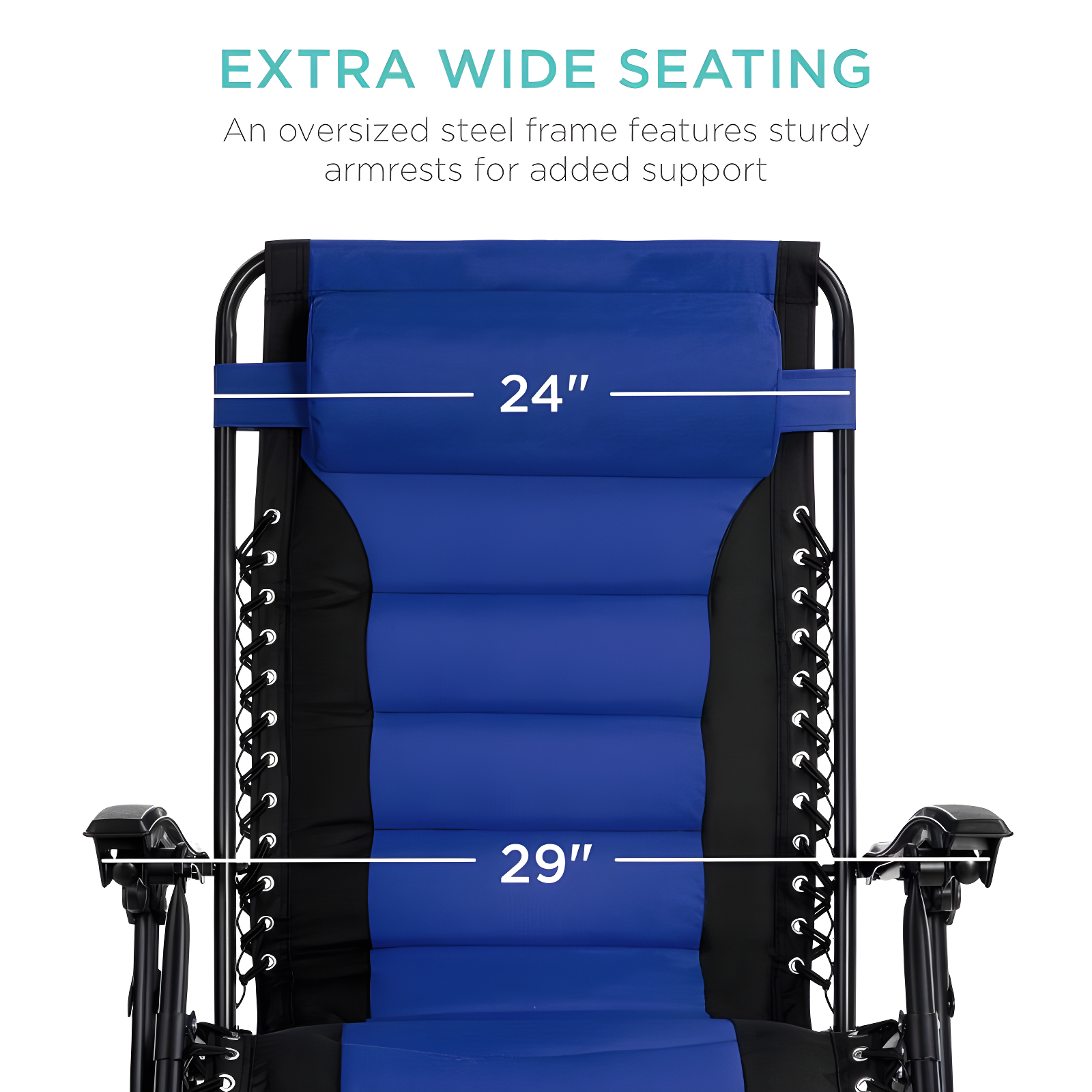 Best Choice Products Oversized Padded Zero Gravity Chair, Folding Outdoor Patio Recliner w/ Side Tray - Black/Blue