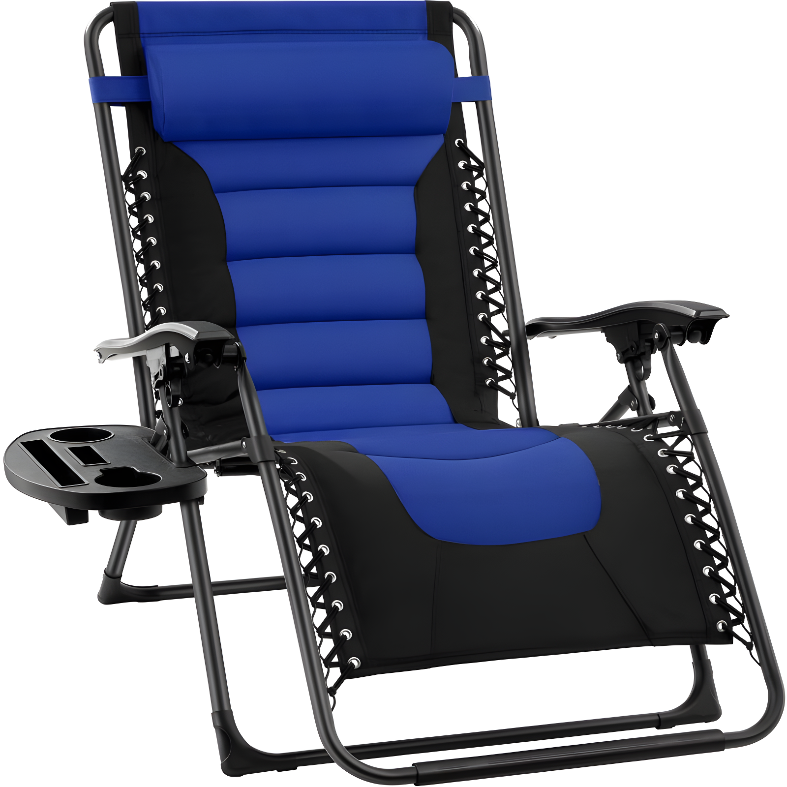 Best Choice Products Oversized Padded Zero Gravity Chair, Folding Outdoor Patio Recliner w/ Side Tray - Black/Blue