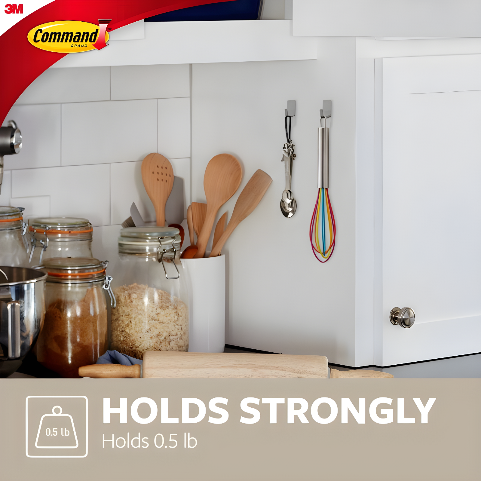 Command Small Sized Metal Decorative Hooks Stainless Steel: Metallic Wall Hooks, Adhesive, 0.5 lb Capacity, Set of 4