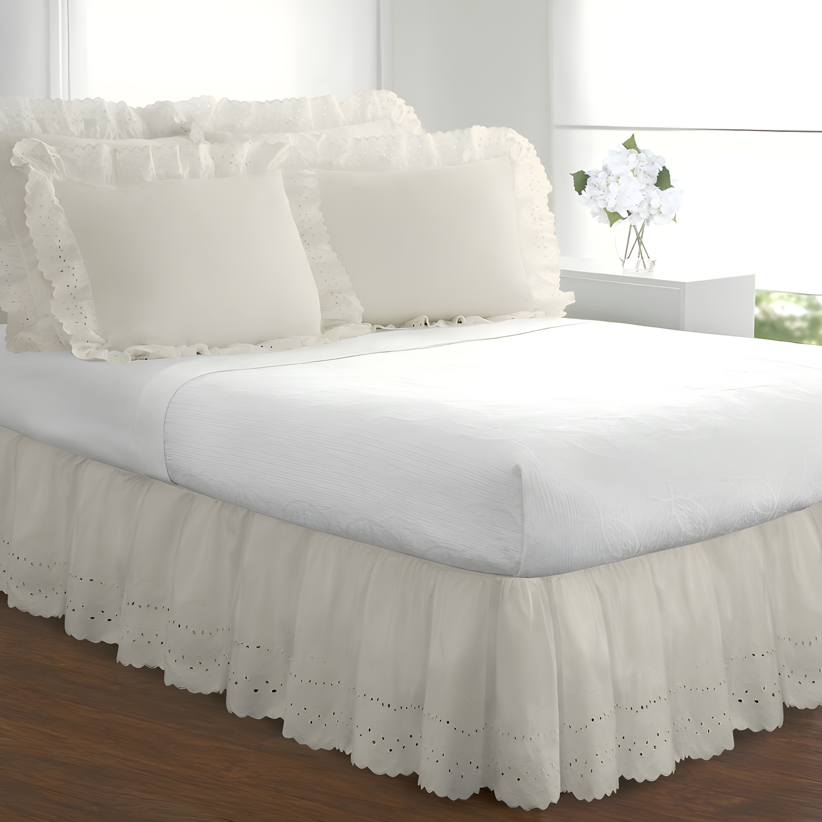 Fresh Ideas Fresh Ideas Ruffled Eyelet Bed Skirt, 14" Drop Length
