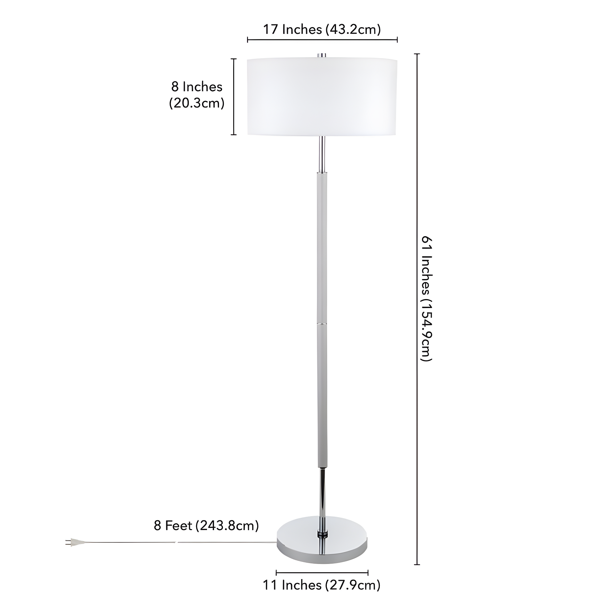 Evelyn&Zoe Simone 2-Light Floor Lamp with Fabric Shade, Cool Gray/Polished Nickel/White
