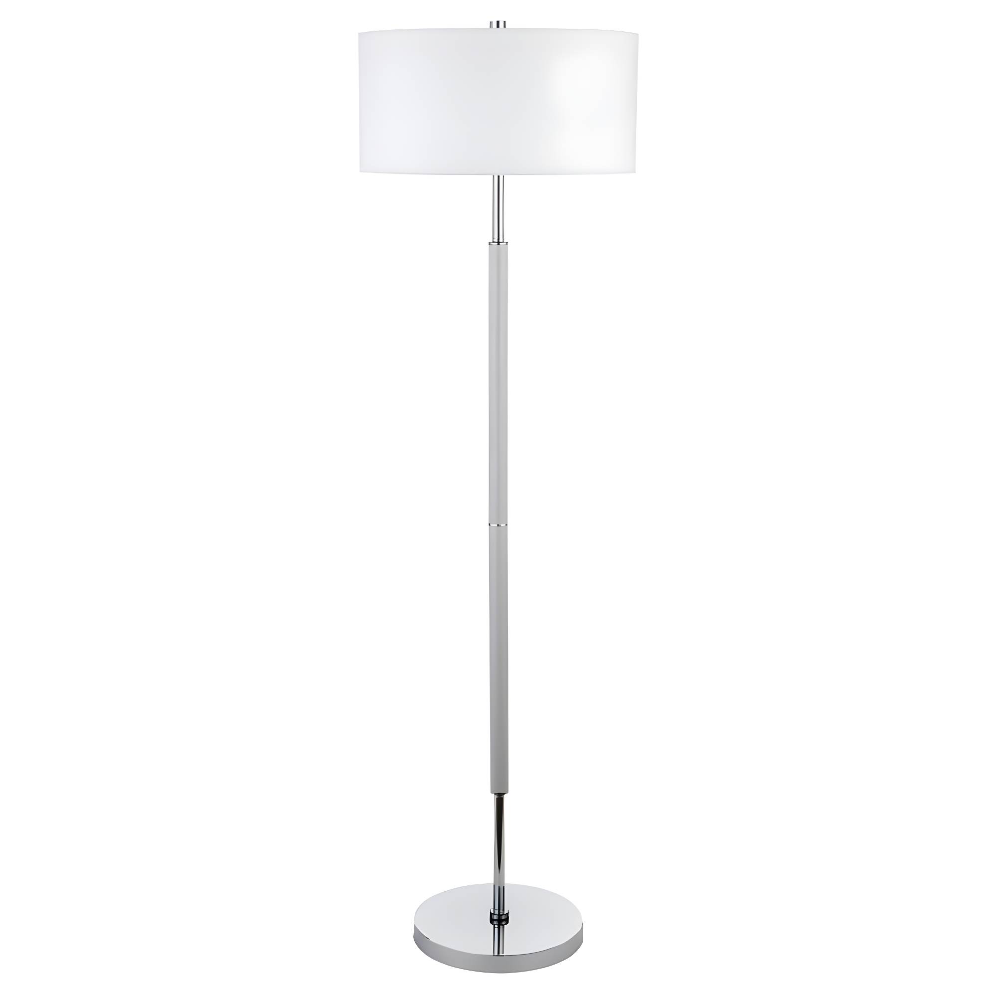 Evelyn&Zoe Simone 2-Light Floor Lamp with Fabric Shade, Cool Gray/Polished Nickel/White