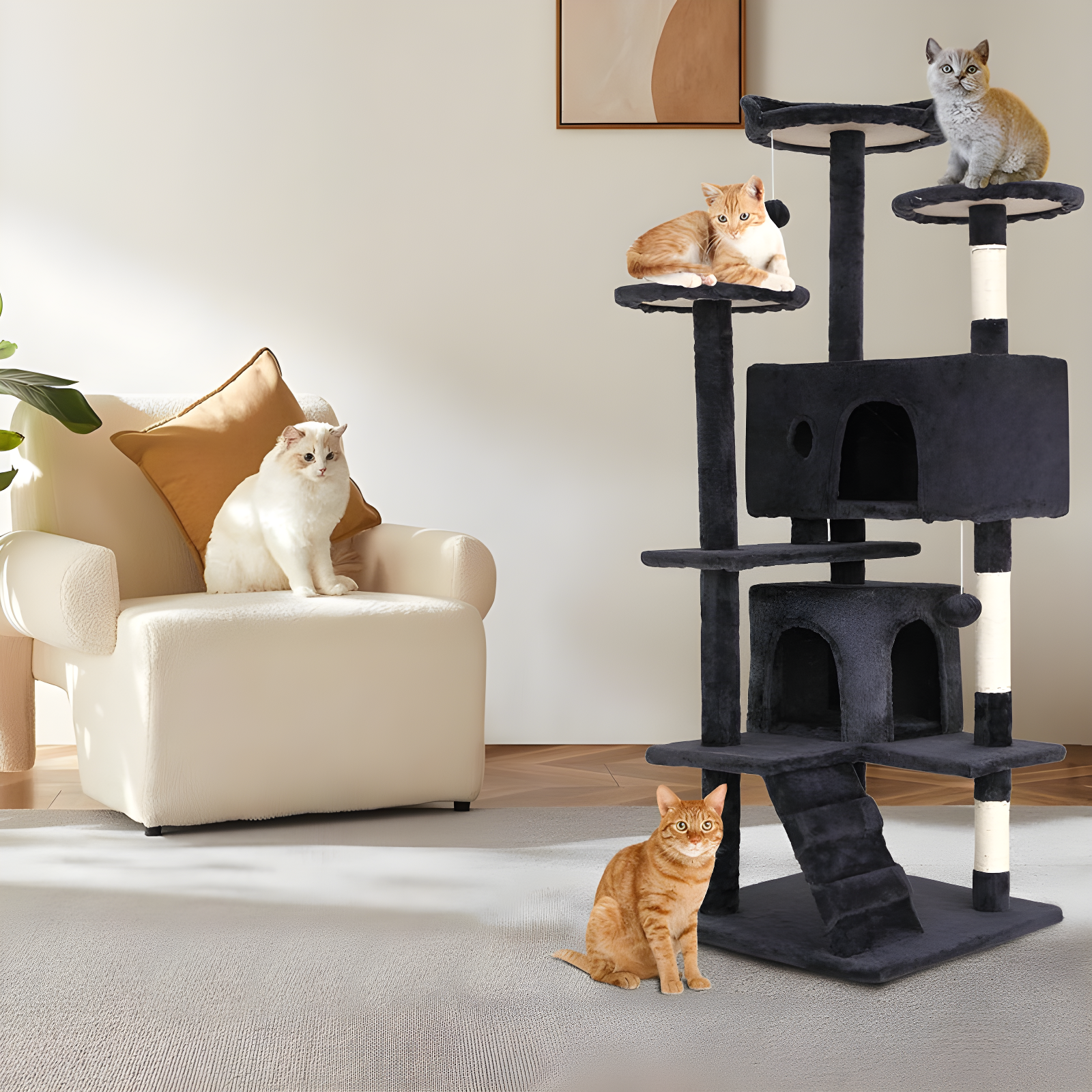 Multi-Level Cat Tree Tower Furniture Activity Center With Scratching Posts, Toys And Condo For Indoor Kittens