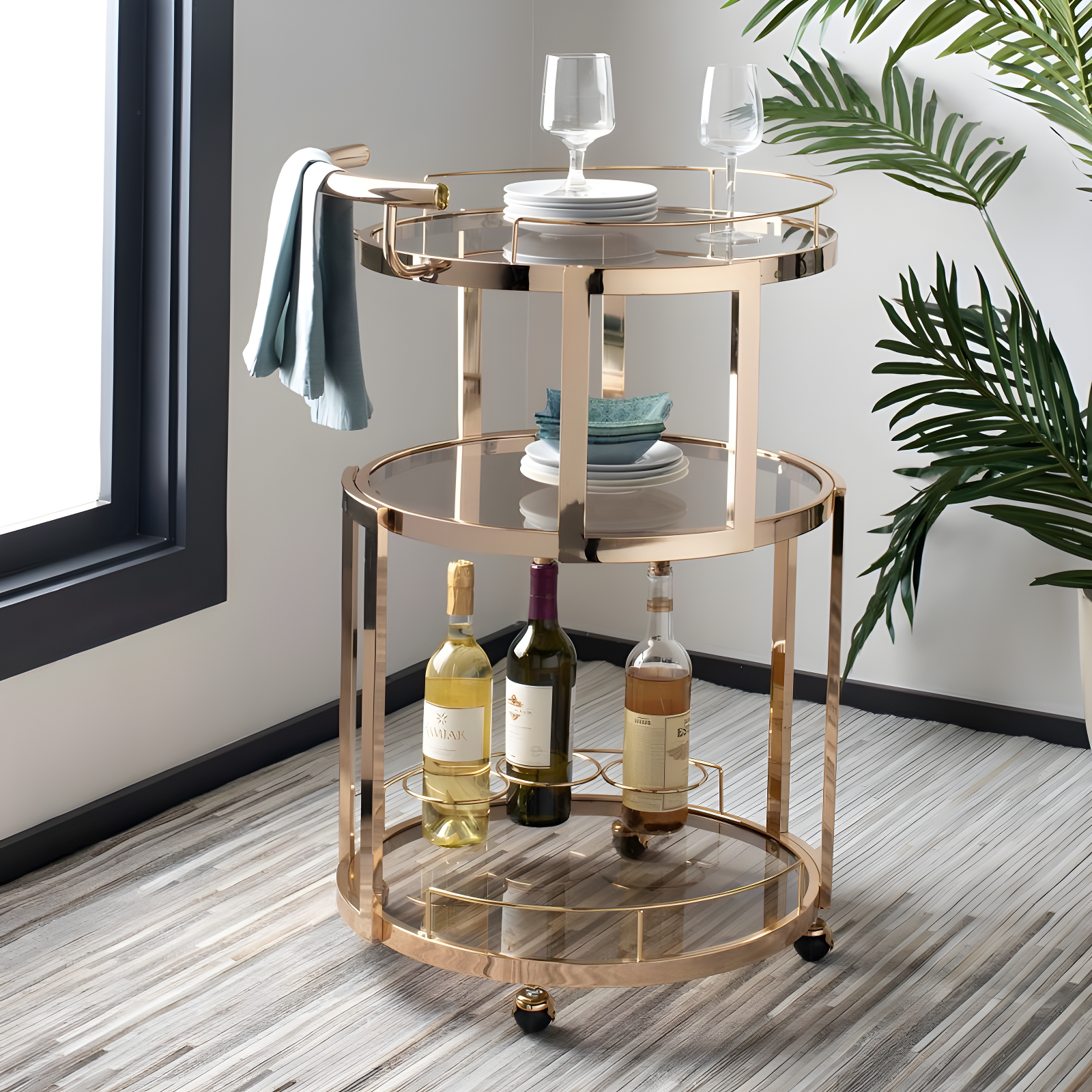 Rio 3 Tier Round Bar Cart - BCT8002A - Gold/Tea - Safavieh
