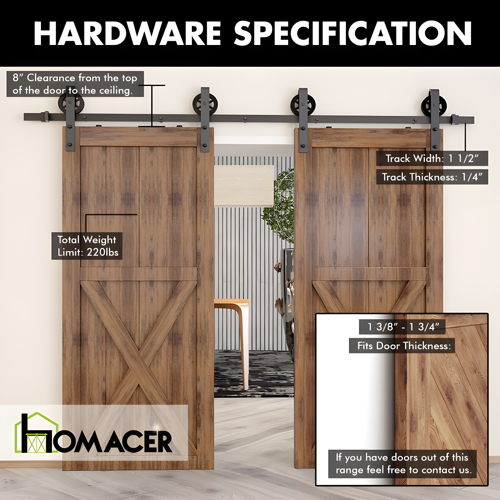 Homacer Black Rustic Spoke Wheel Design Non-Bypass Double Barn Door Hardware Kit( Door Not Included)