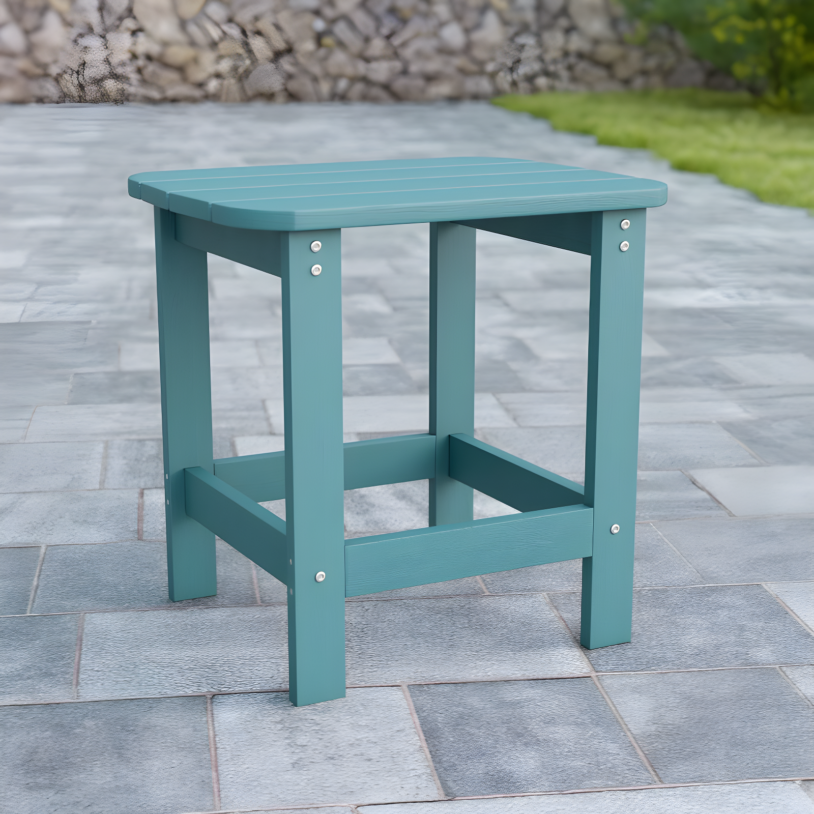 Flash Furniture Charlestown All-Weather Poly Resin Wood Adirondack Side Table in Sea Foam
