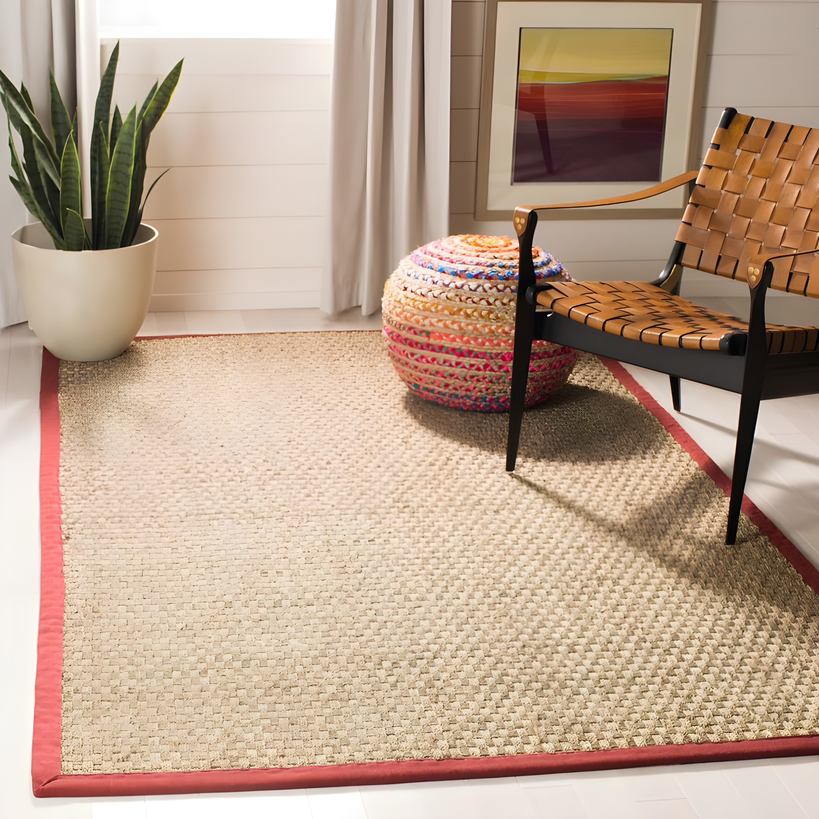 Natural Fiber NF114 Power Loomed Indoor Area Rug - Natural/Red - 4'x6' - Safavieh.