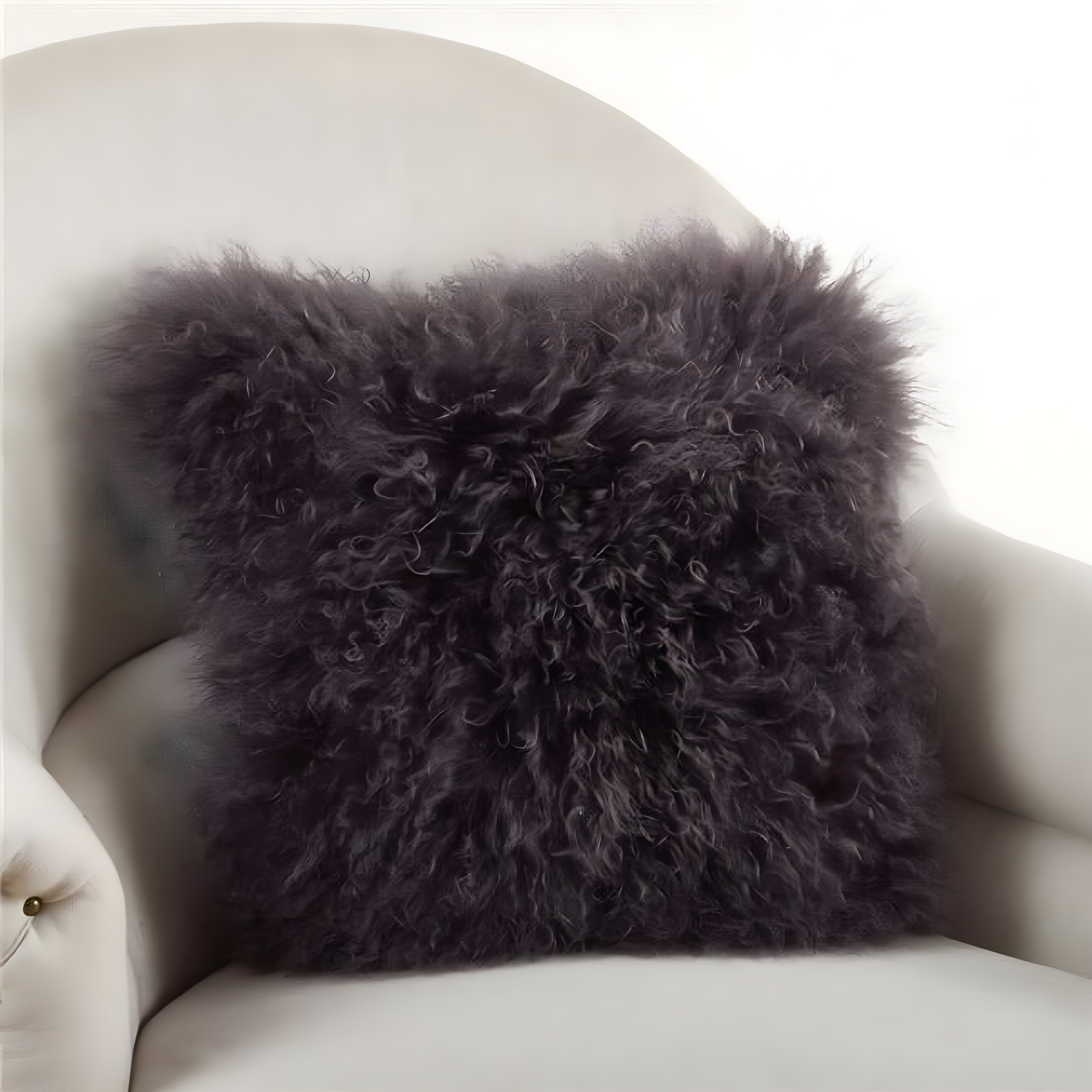 SARO  20 in. Square Wool Mongolian Lamb Fur Throw Pillow  Grey