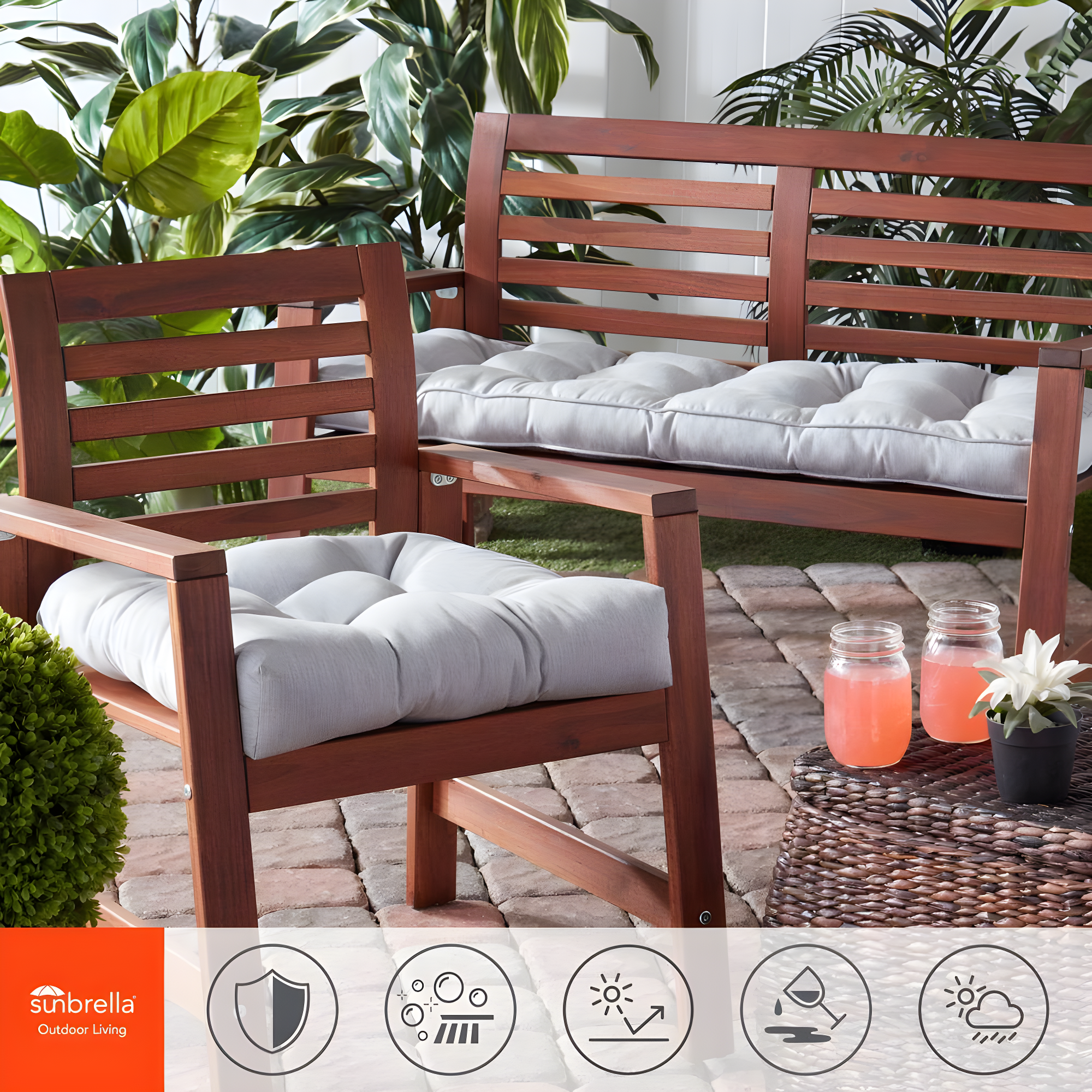 Sunbrella Canva Granite 51 x 18 in. Outdoor Bench Cushion by Greendale Home Fashions