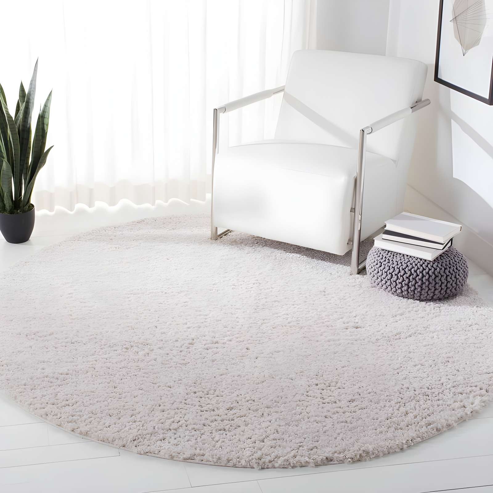 August Shag 900 AUG900 Power Loomed Indoor Area Rug - Beige - 4' Round - Safavieh