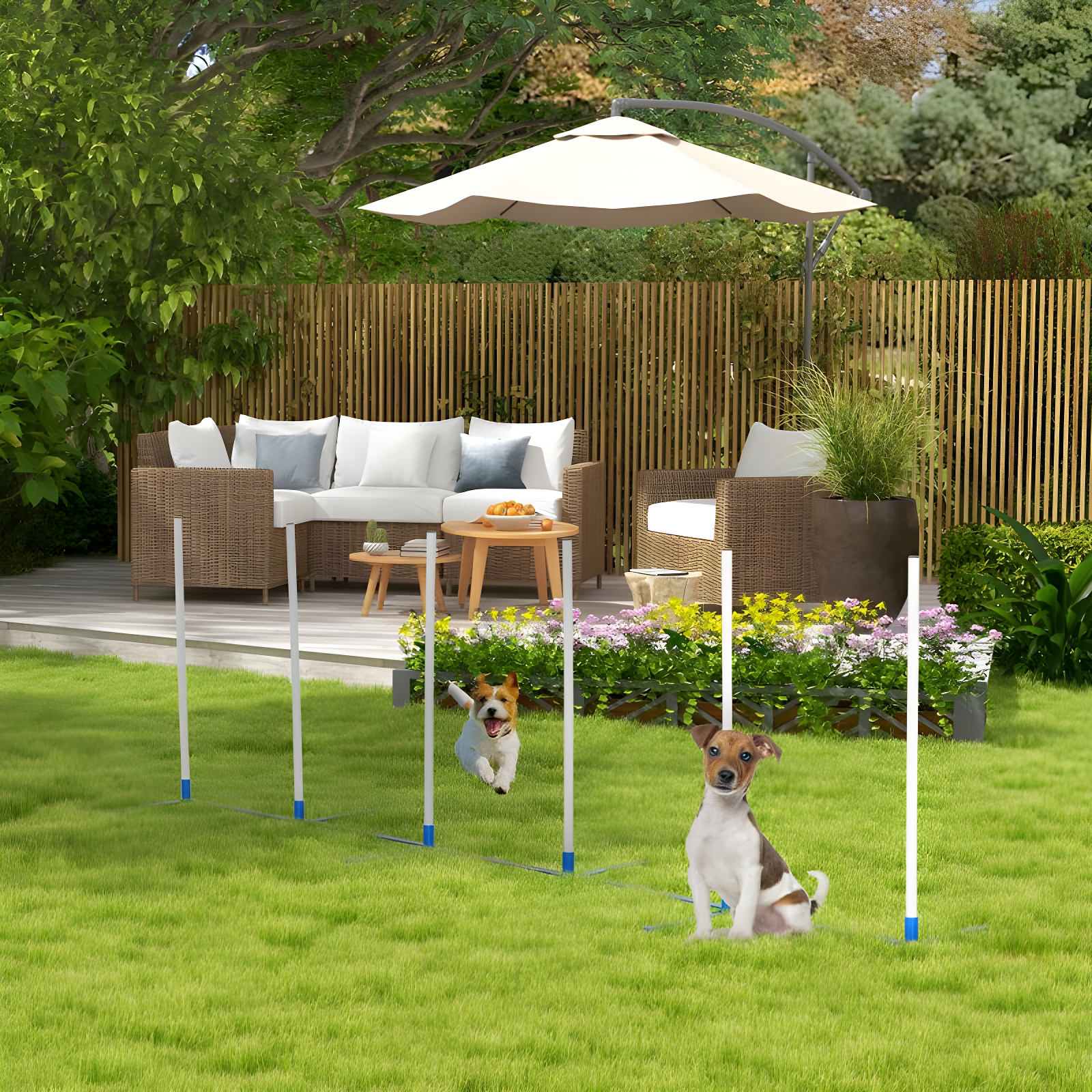 PawHut Agility Weaves Poles, Adjustable Dog Agility Kit Training Course Equipment for Puppy with Storage Bag