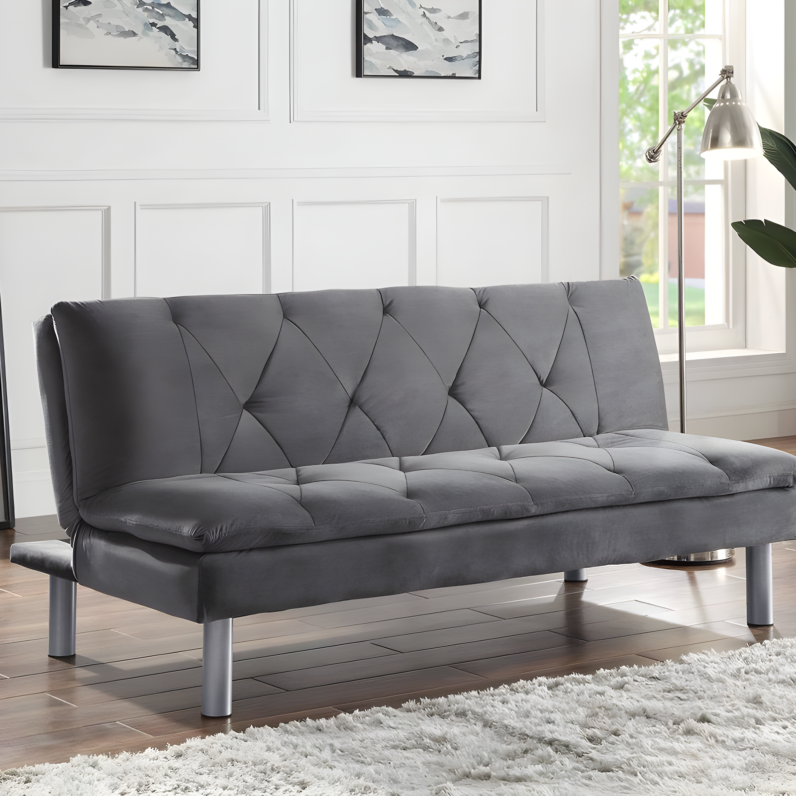 66" Cilliers Sofa Gray Velvet/Chrome Finish - Acme Furniture