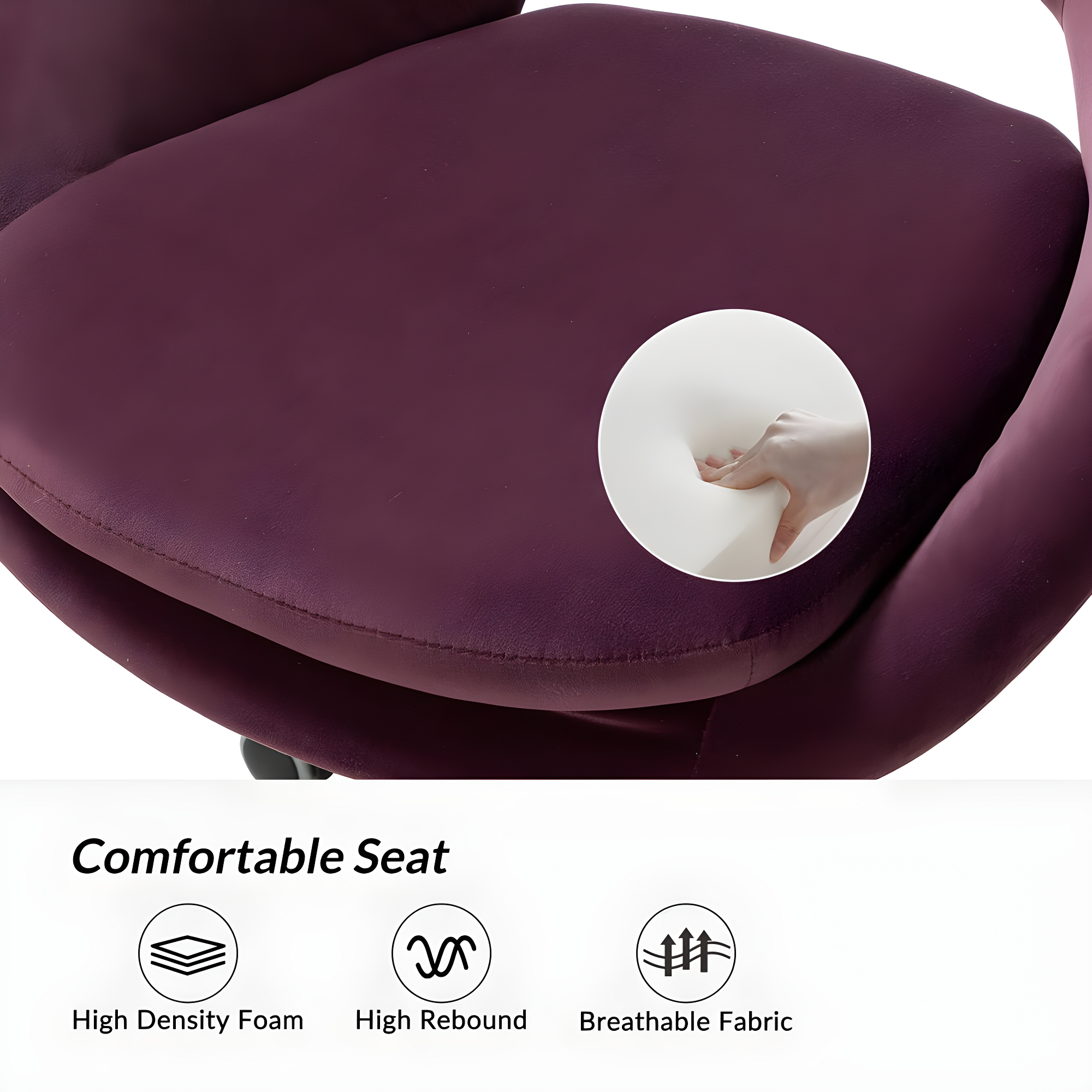 Savas Purple Velvet Swivel Task Chair with Wooden Accents