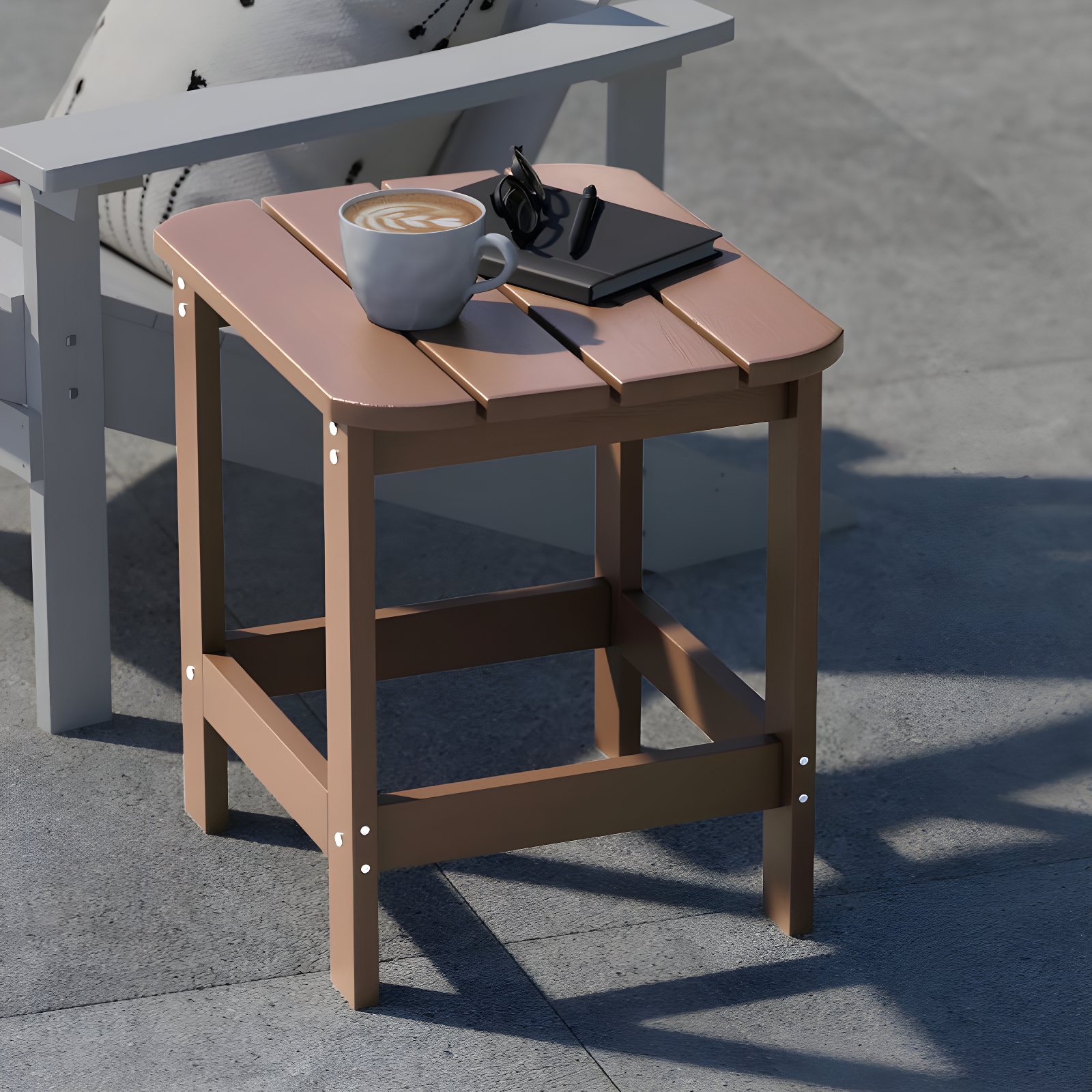 Flash Furniture Charlestown All-Weather Poly Resin Wood Adirondack Side Table in Natural Cedar