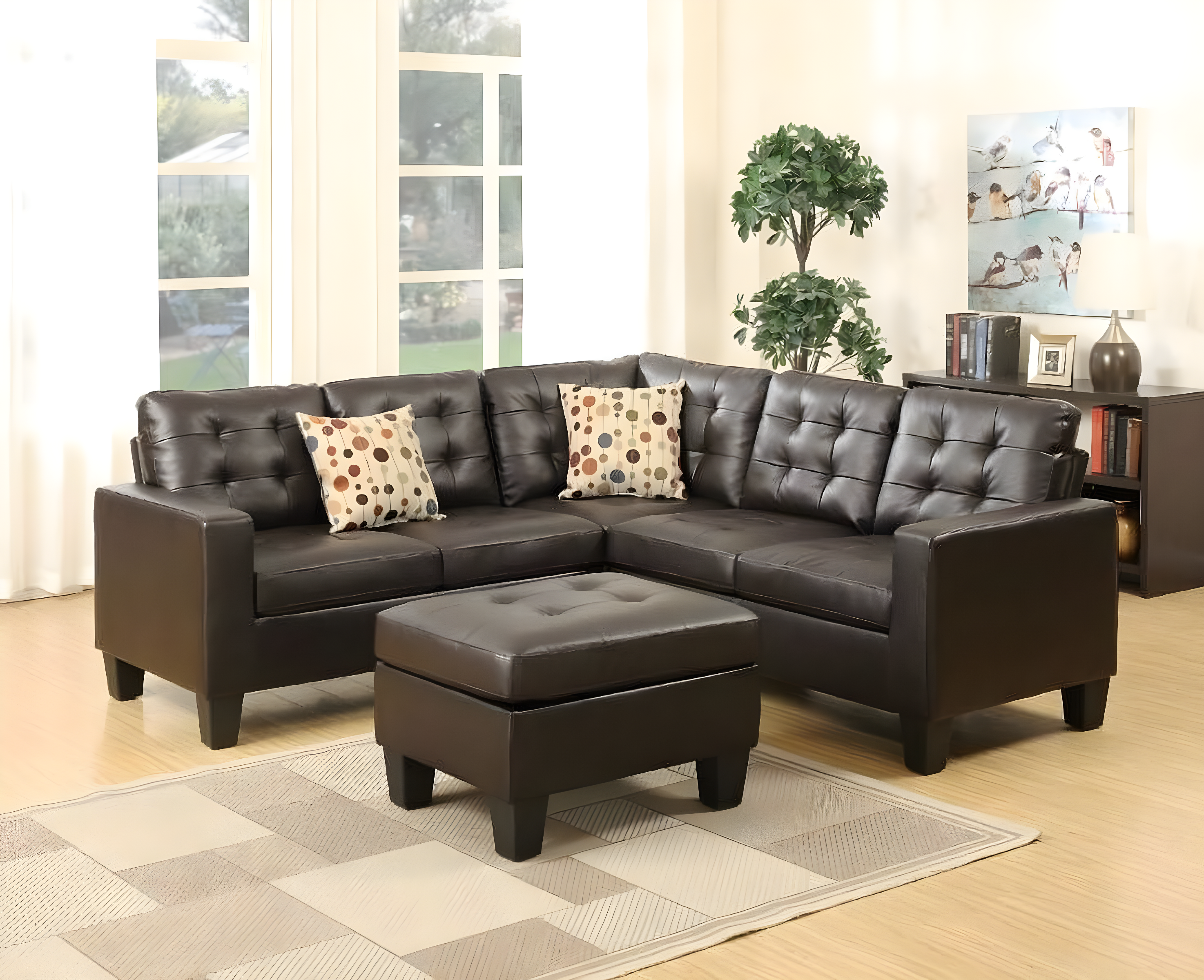 Poundex Furniture 4 Piece Faux Leather Sectional Sofa Set in Espresso