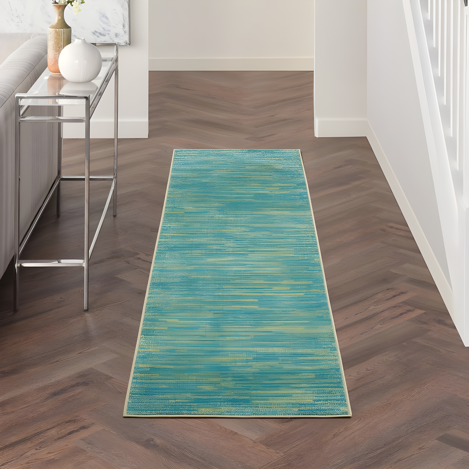 Nourison Nourison Essentials NRE01 Indoor/outdoor Area Rug - Blue Green 2'2" x 7'6"