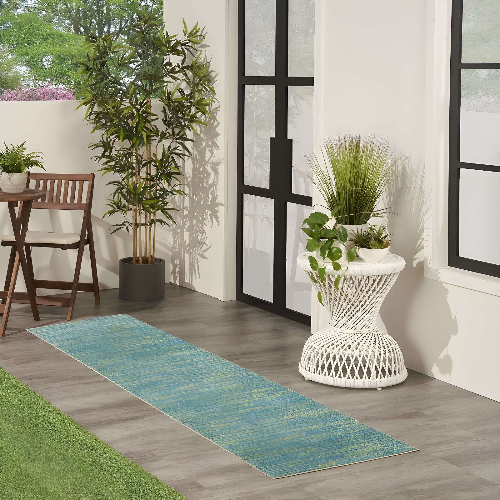 Nourison Nourison Essentials NRE01 Indoor/outdoor Area Rug - Blue Green 2'2" x 7'6"