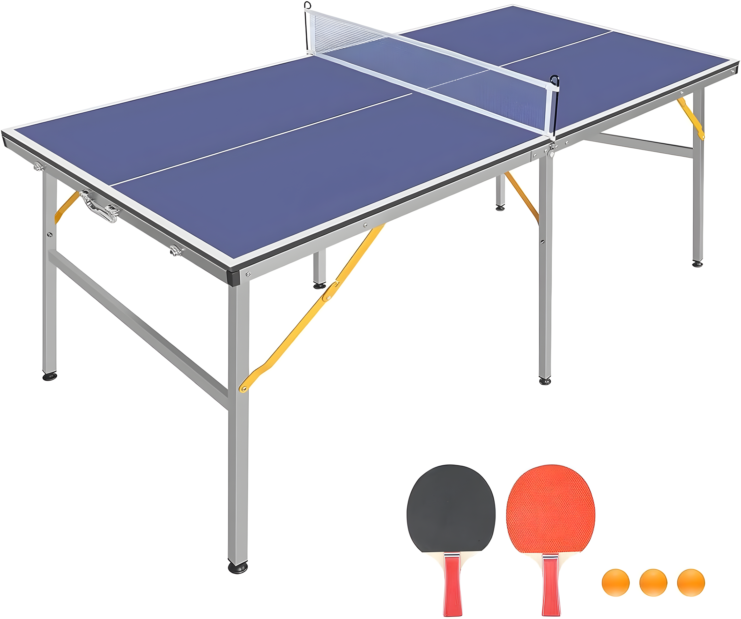 Mid-Size Table Tennis Table Foldable & Portable 6ft Ping Pong Table Set for Indoor & Outdoor Games with Net, 2 Table Tennis Paddles and 3 Balls