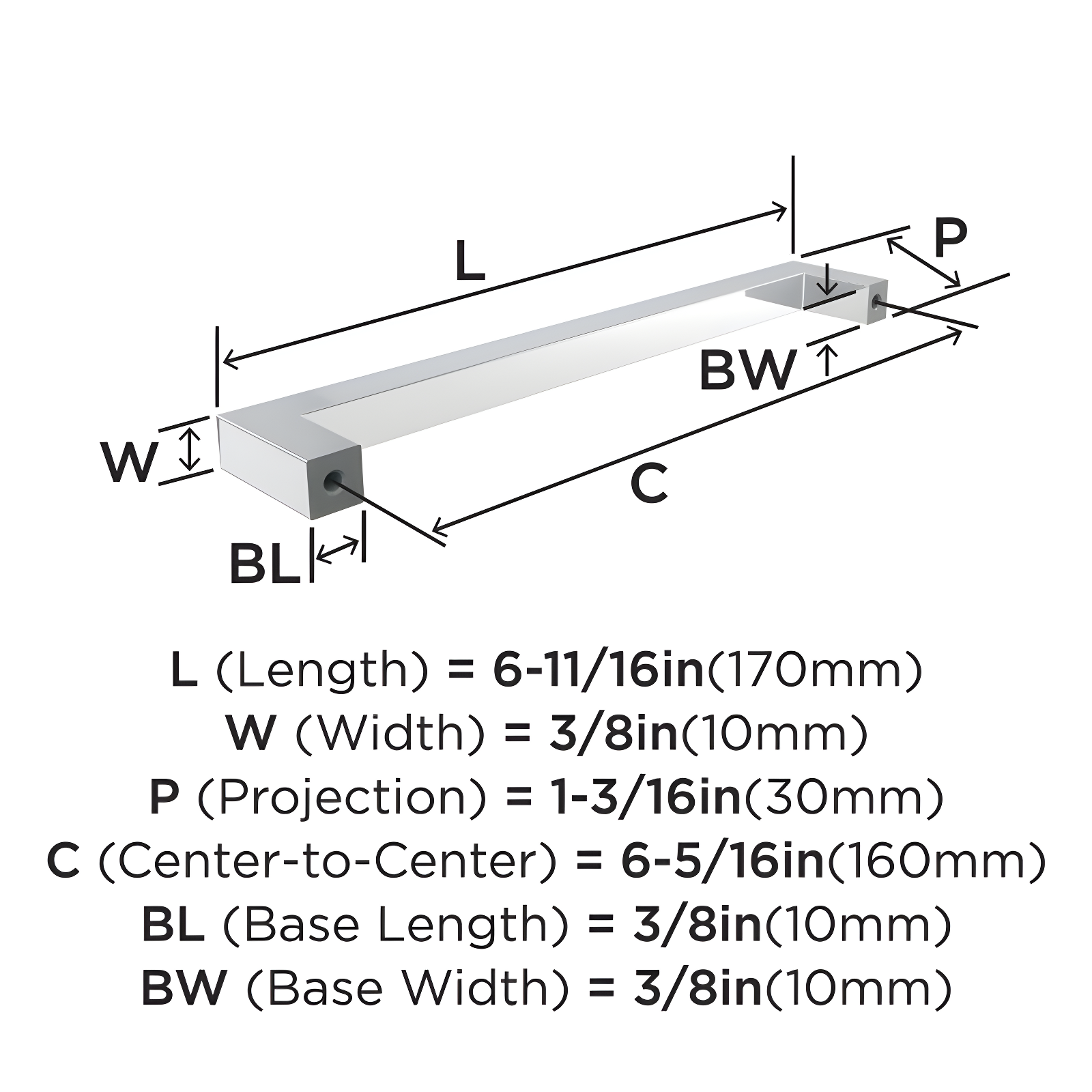 Amerock Monument 6-5/16 inch (160mm) Center-to-Center Polished Chrome Cabinet Pull