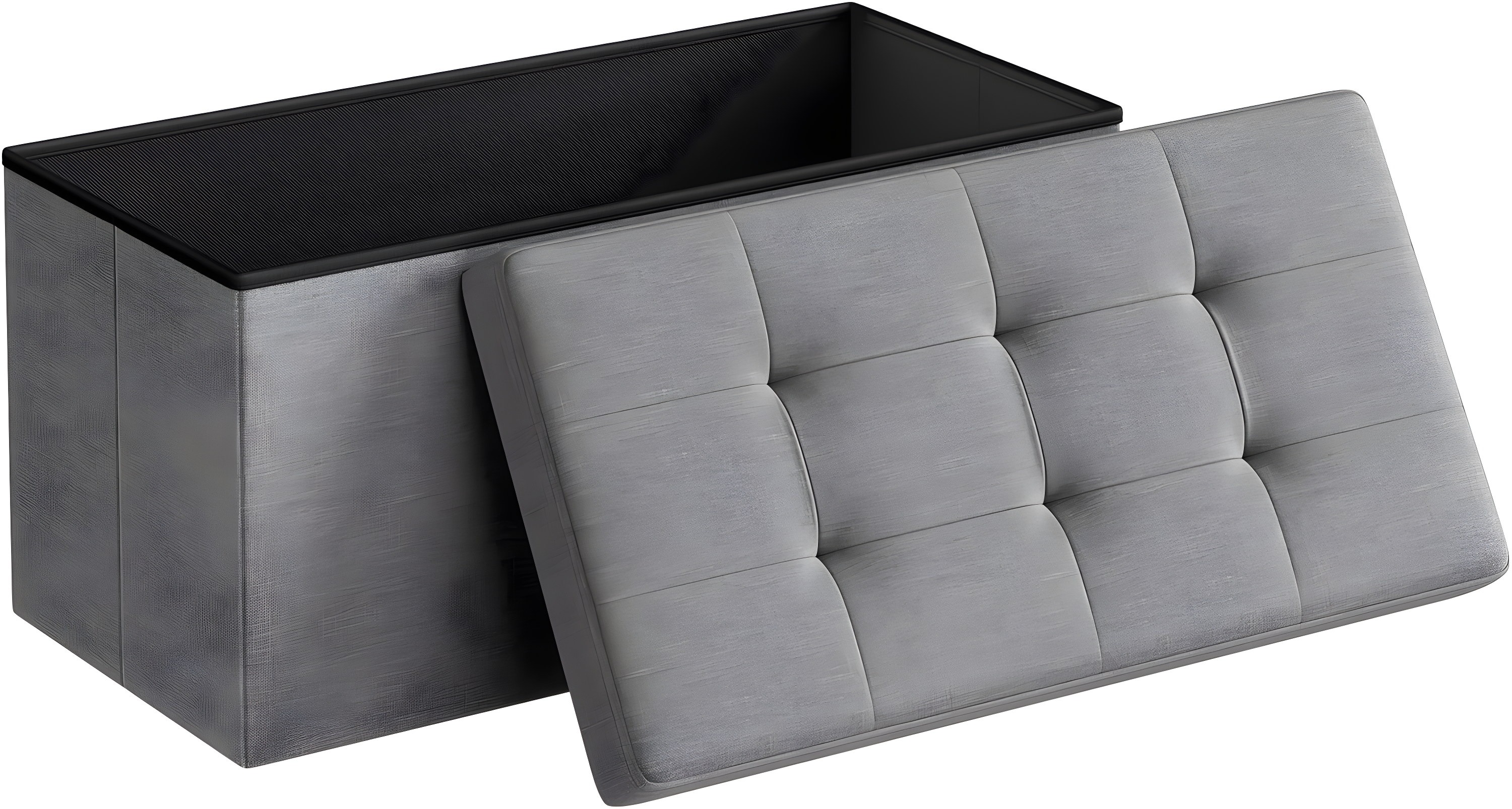 Light Gray Tufted Linen Folding Storage Ottoman Bench