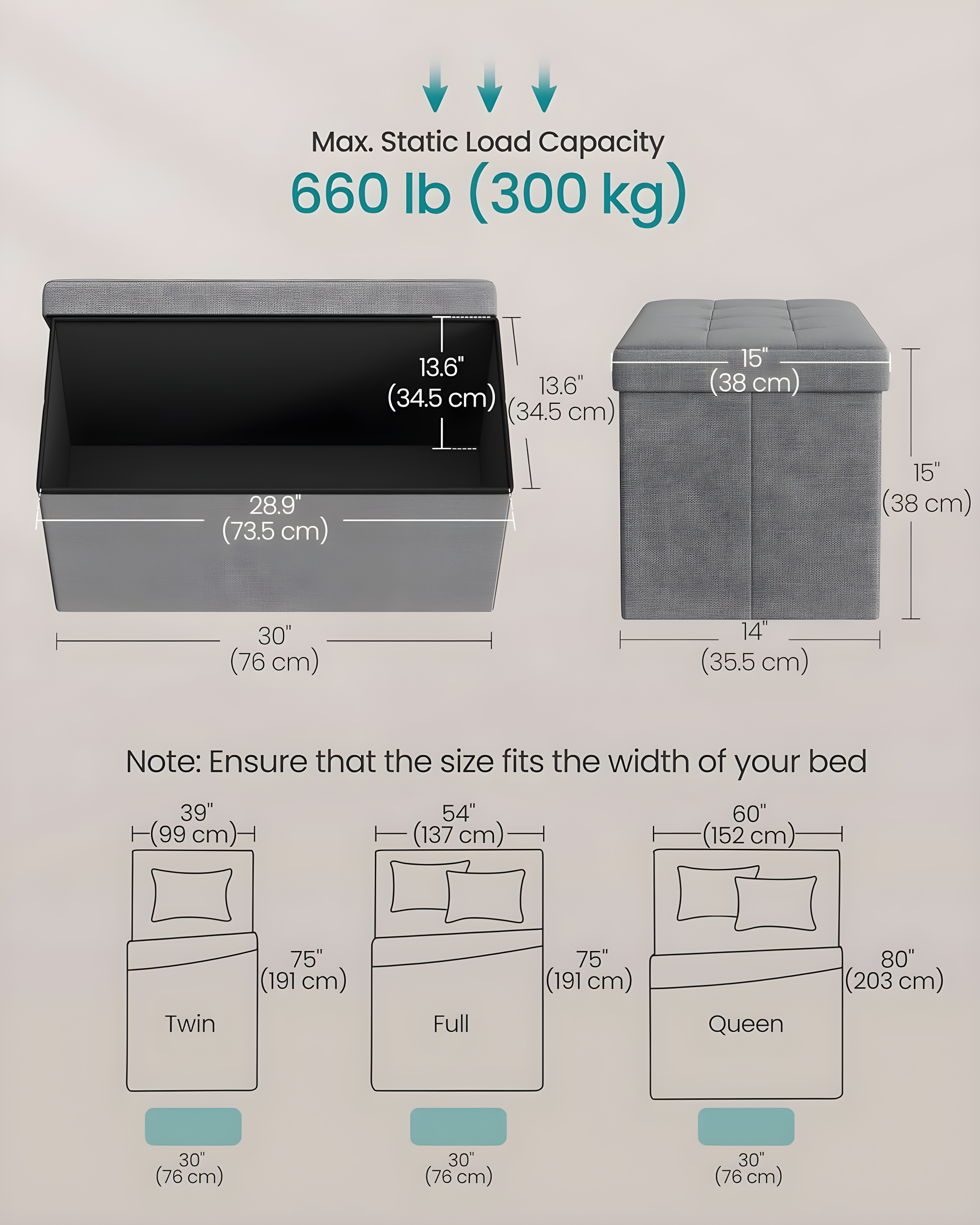 Light Gray Tufted Linen Folding Storage Ottoman Bench