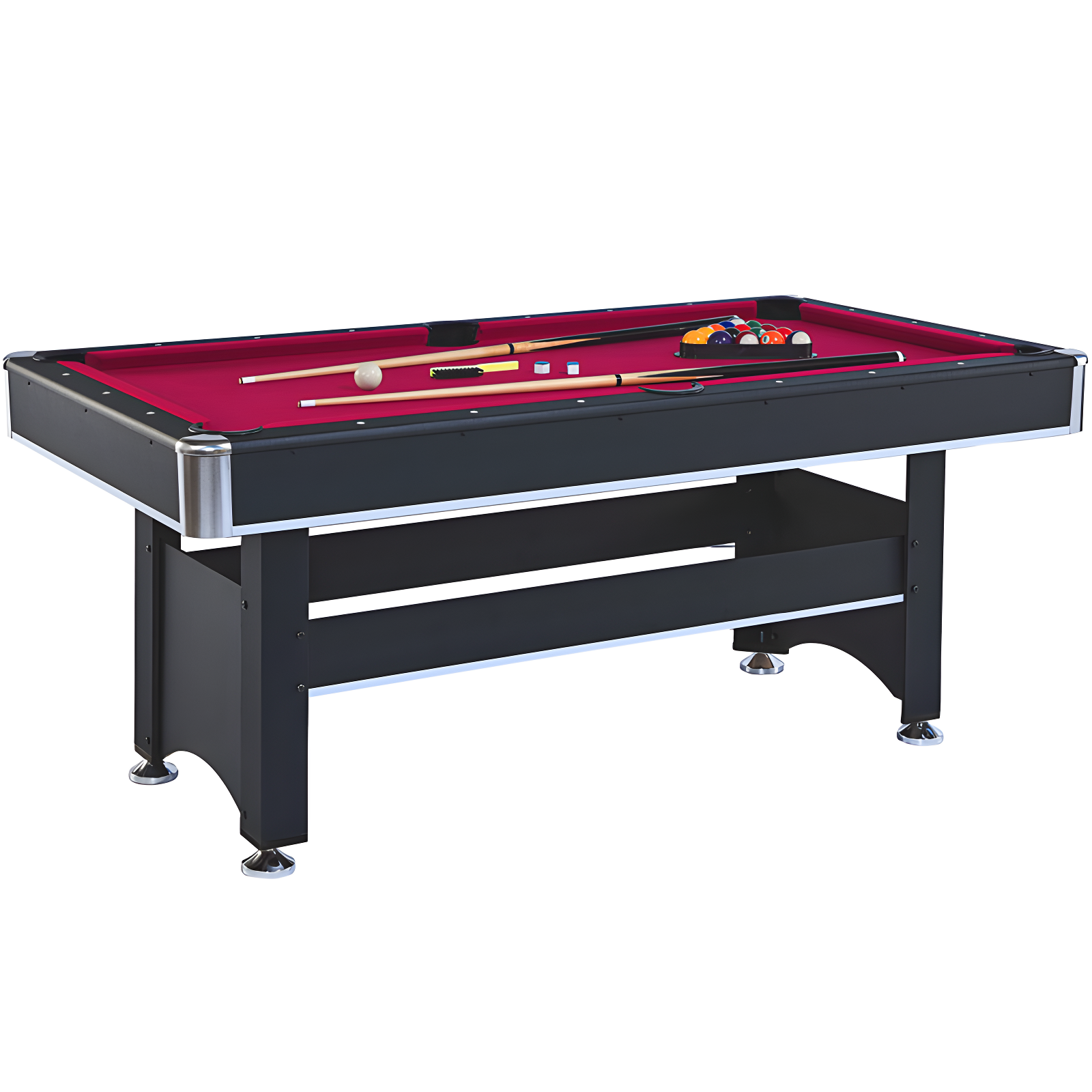 ALPHANEO 6-Ft Pool Table With Table Tennis Top - Black With Red Felt