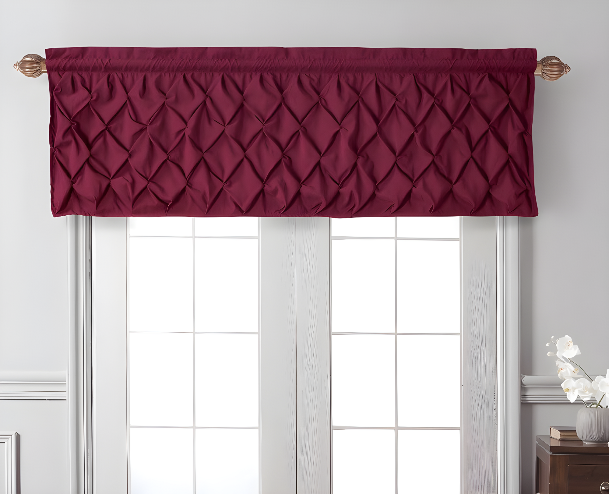 Carmen Solid Pintuck Curtain Valance, 60" x 20"