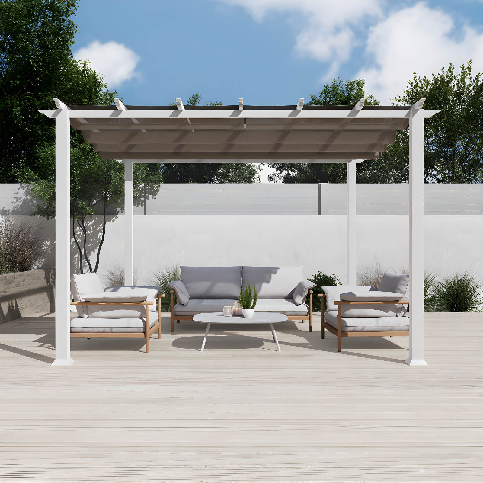 Paragon-Outdoor Florence 11 Ft. W x 16 Ft. D Aluminum Pergola in White Powder-Coated Finish with Adjustable Canopy