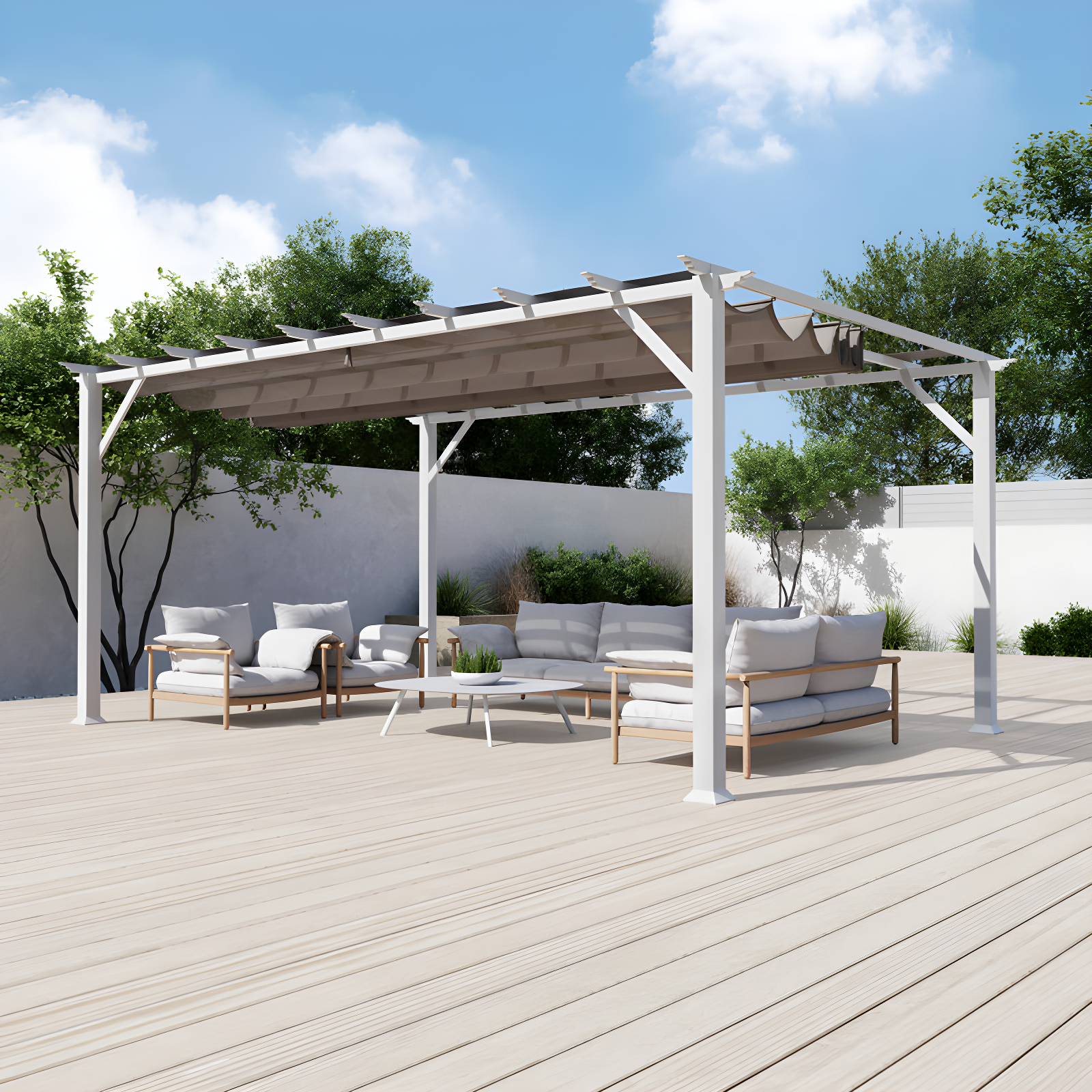 Paragon-Outdoor Florence 11 Ft. W x 16 Ft. D Aluminum Pergola in White Powder-Coated Finish with Adjustable Canopy