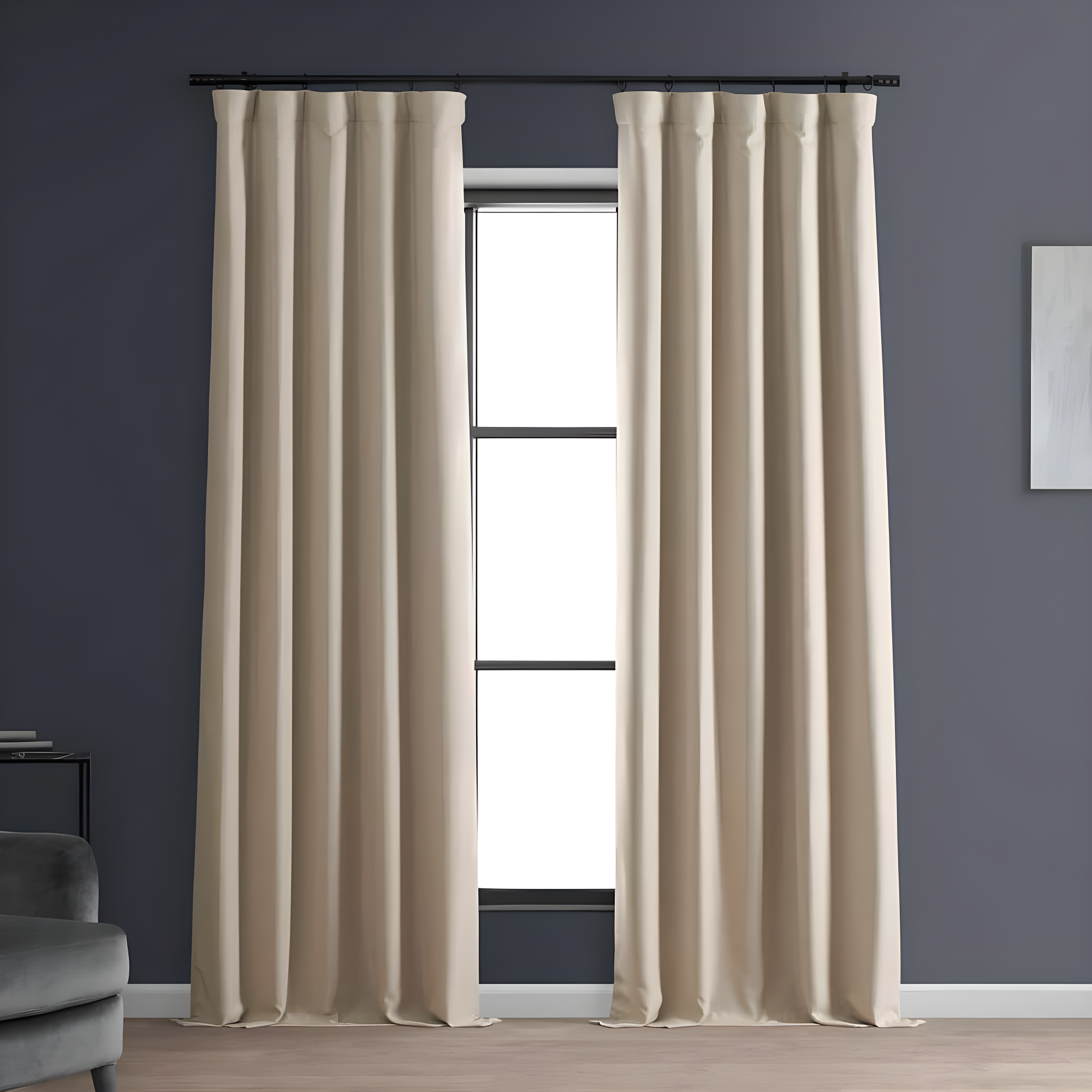 Signature Safari Tan Faux Linen Blackout Curtain (1 Panel), Safari Tan, 50W X 96L
