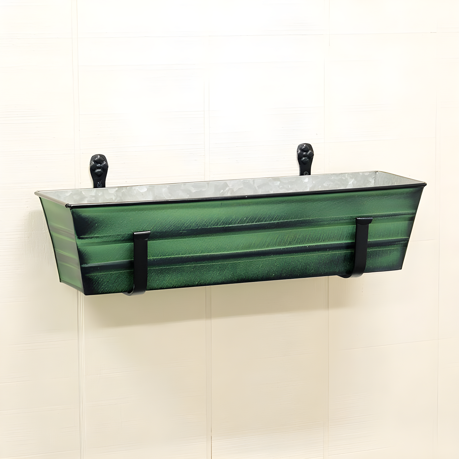 Small Galvanized Metal Rectangular Planter Box Green Patina - ACHLA Designs: Steel Decorative Container, Wall-Mountable, Easy to Clean