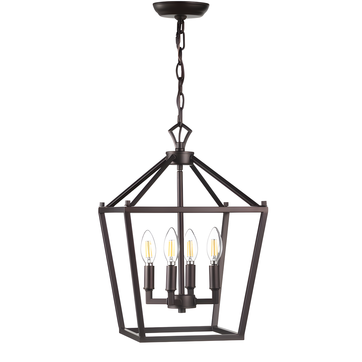 Pagoda 12" 4-Bulb Lantern Metal LED Pendant, Oil Rubbed Bronze