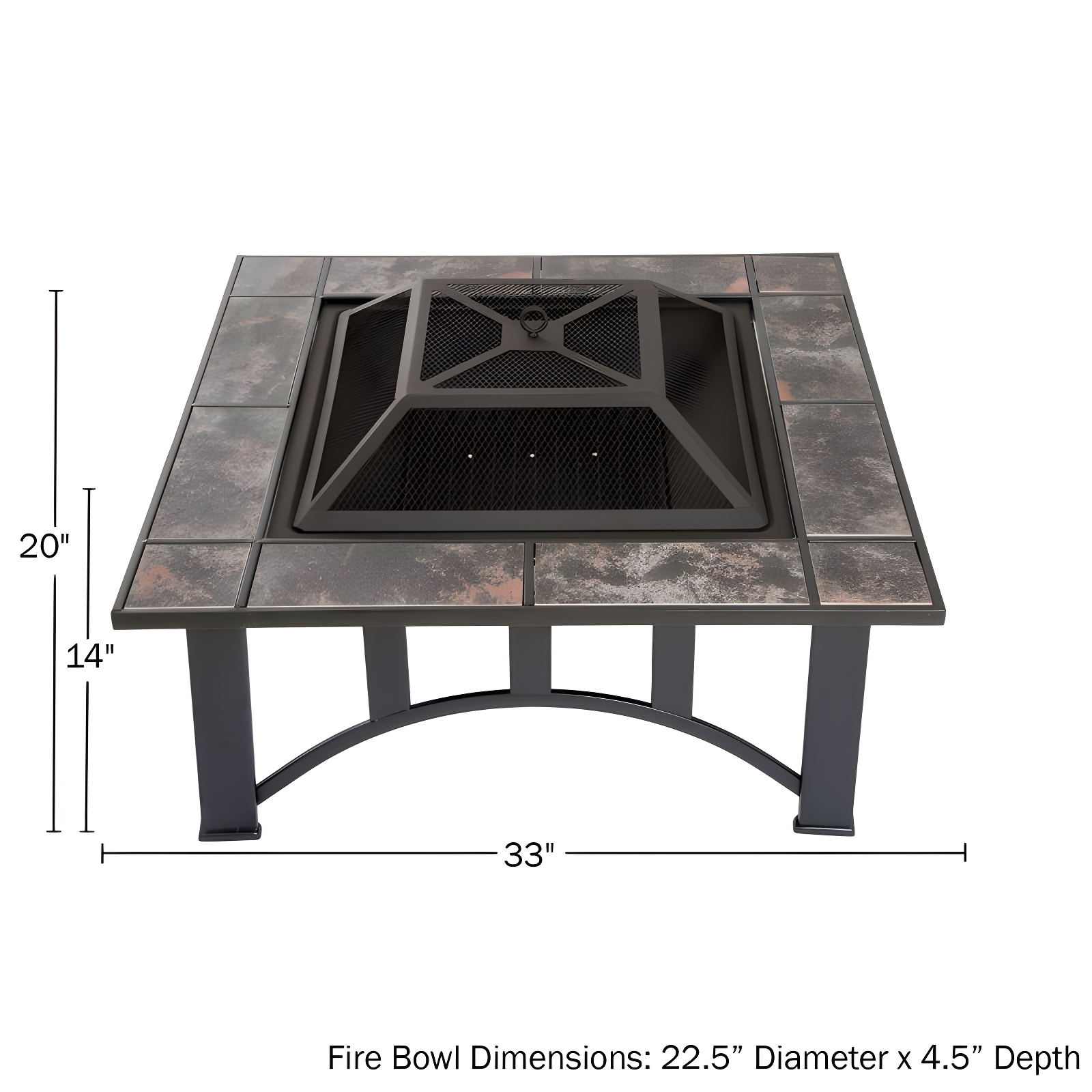Nature Spring 33" Square Fire Pit With Tile Surround – Black and Orange