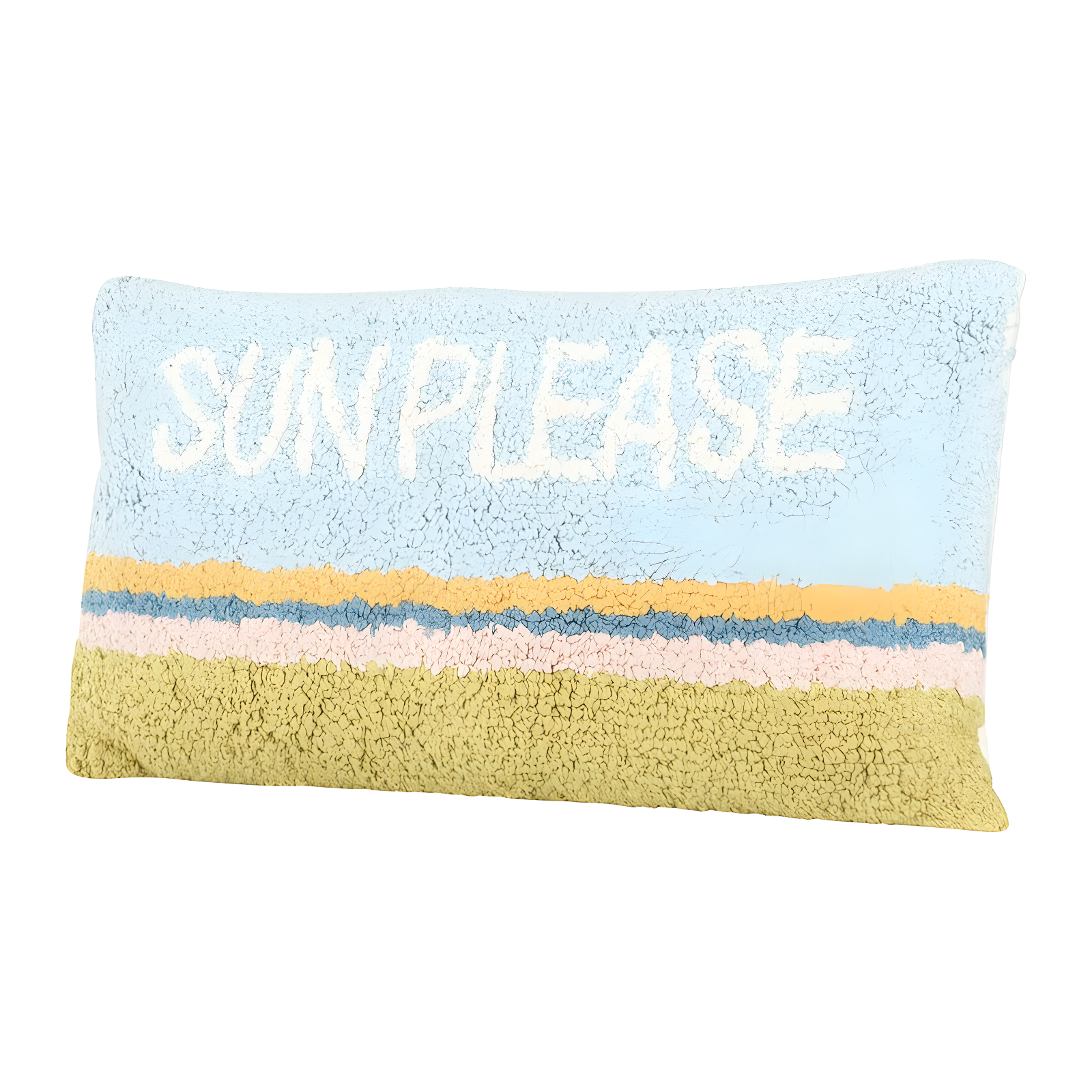Creative Co-Op Woven Cotton Punch Hook Lumbar Pillow with "Sun Please" Design