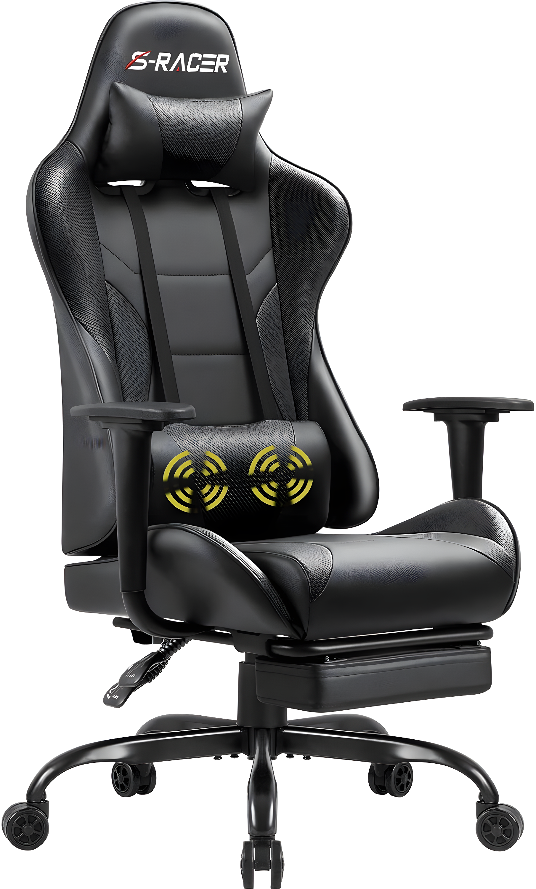 Killeryuki Gaming Chair Massage Computer Office Chair Ergonomic Desk Chair with Footrest Racing Executive Swivel Chair Adjustable Rolling Task Chair (Black)