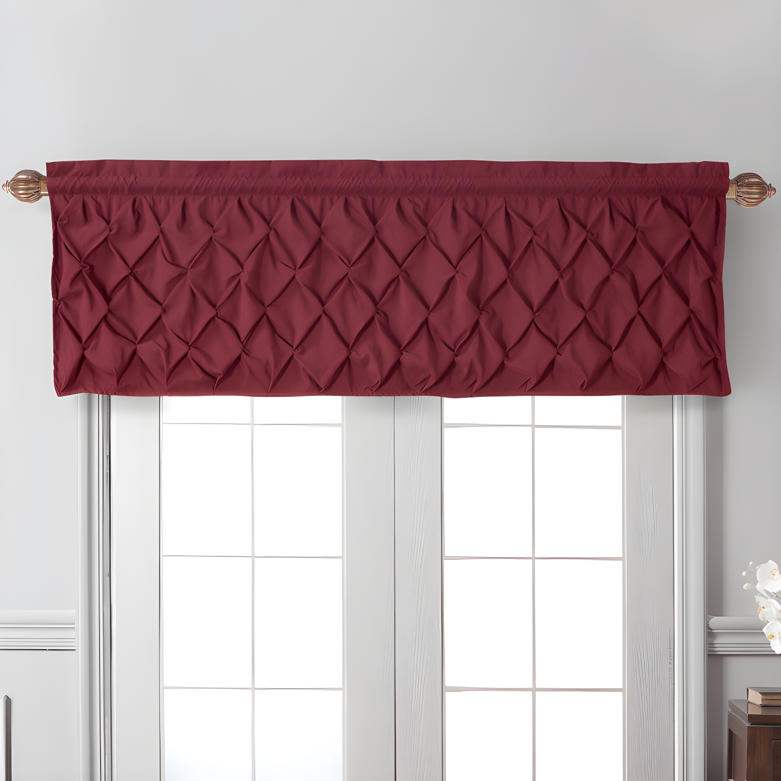Carmen Solid Pintuck Curtain Valance, 60" x 20"