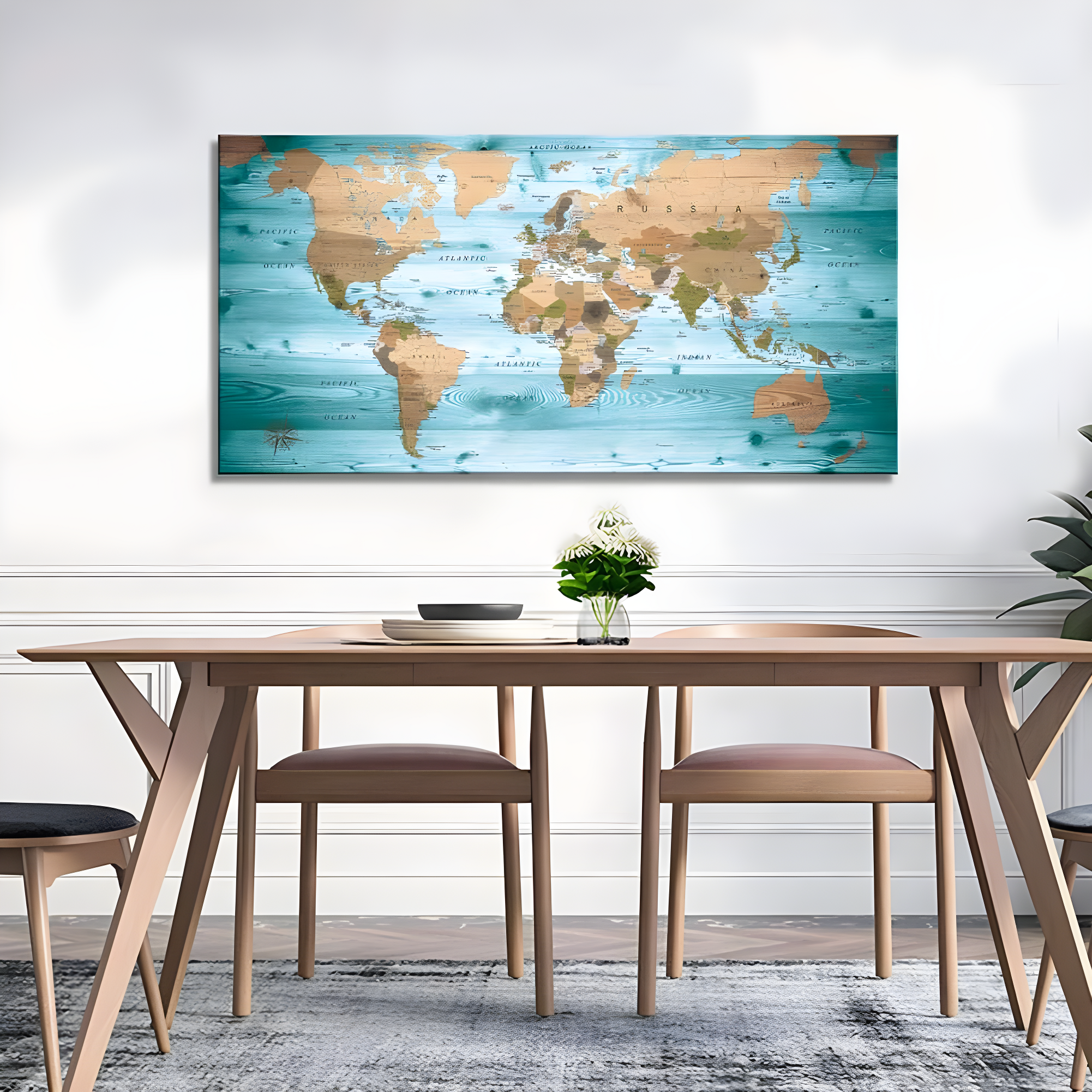 World Map Poster Wall Art for Office Decor Vintage Photos Canvas Prints Nautical Large Modern Framed Map of The World Canvas Wall Art Maps Pictures for Living Room Home Decor 24 x 48 Inches