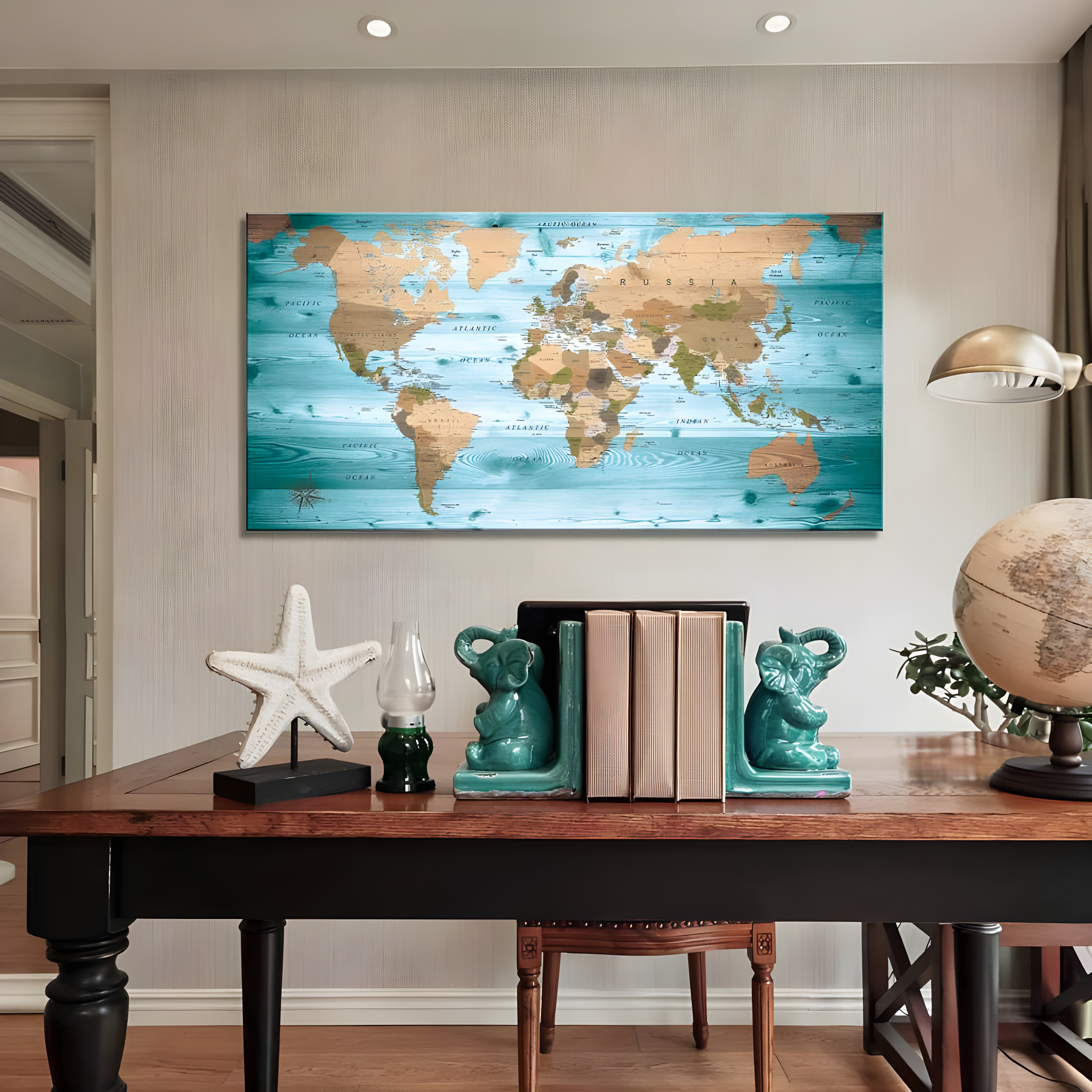 World Map Poster Wall Art for Office Decor Vintage Photos Canvas Prints Nautical Large Modern Framed Map of The World Canvas Wall Art Maps Pictures for Living Room Home Decor 24 x 48 Inches