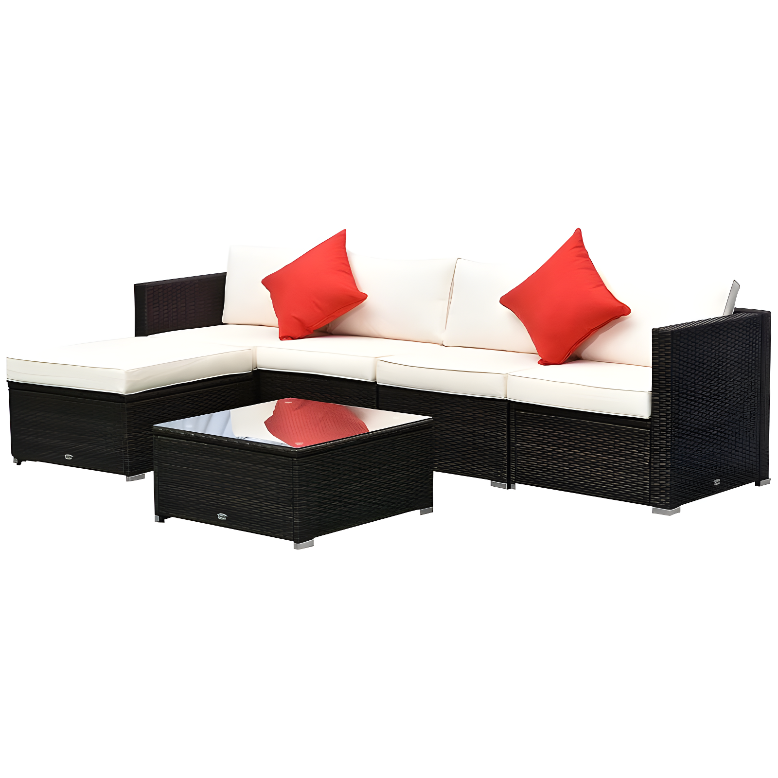 Outsunny 6 Pieces Outdoor PE Rattan Sofa Set, Sectional Conversation Wicker Patio Couch Furniture Set with Cushions and Coffee Table, White