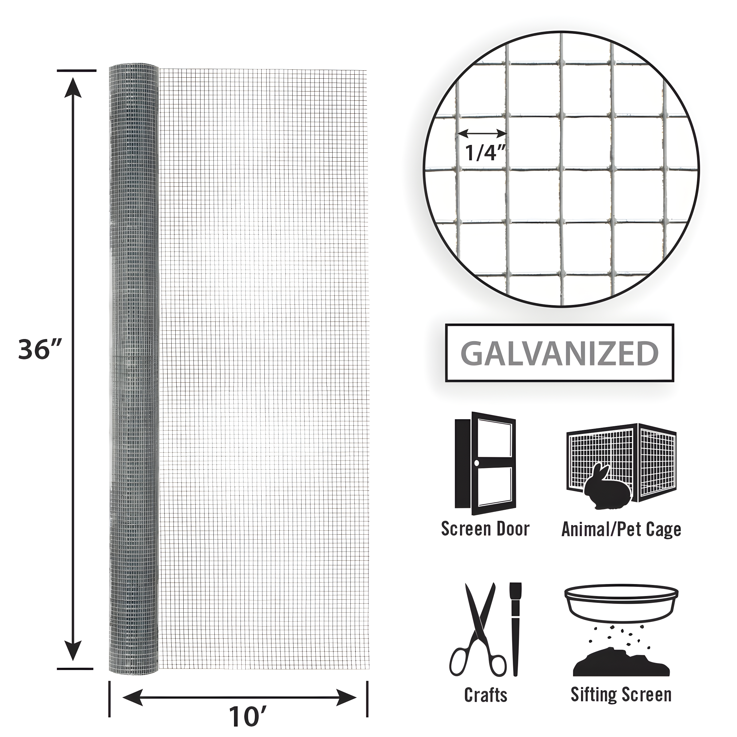 CLOTH HDW36"X10' 1/4"MSH (Pack of 1)