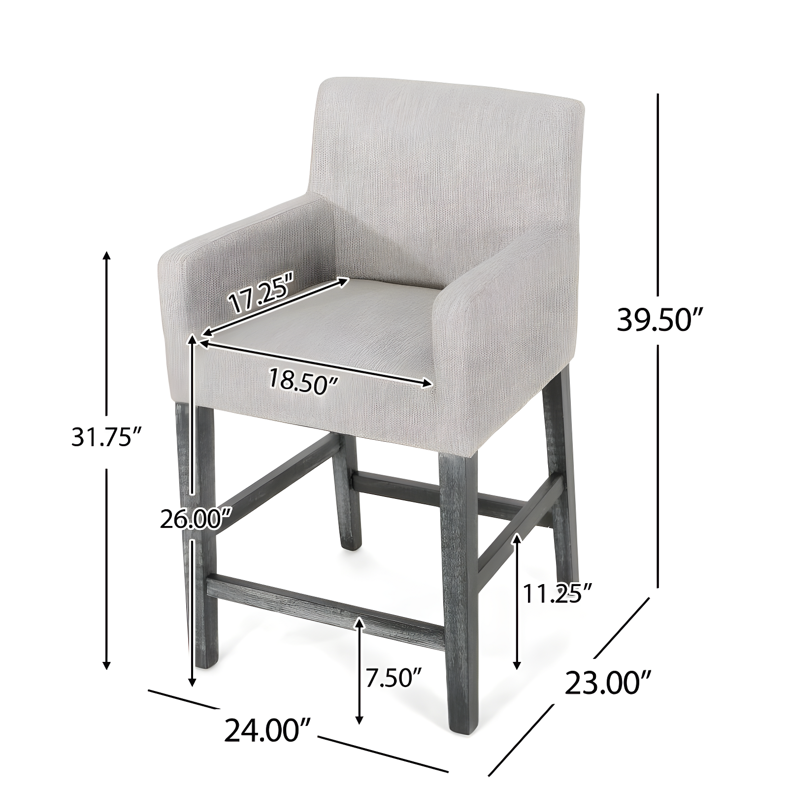 Christopher Knight Home Chaparral Contemporary Fabric Upholstered Wood 26 inch Counter Stools (Set of 2), Light Gray and Gray