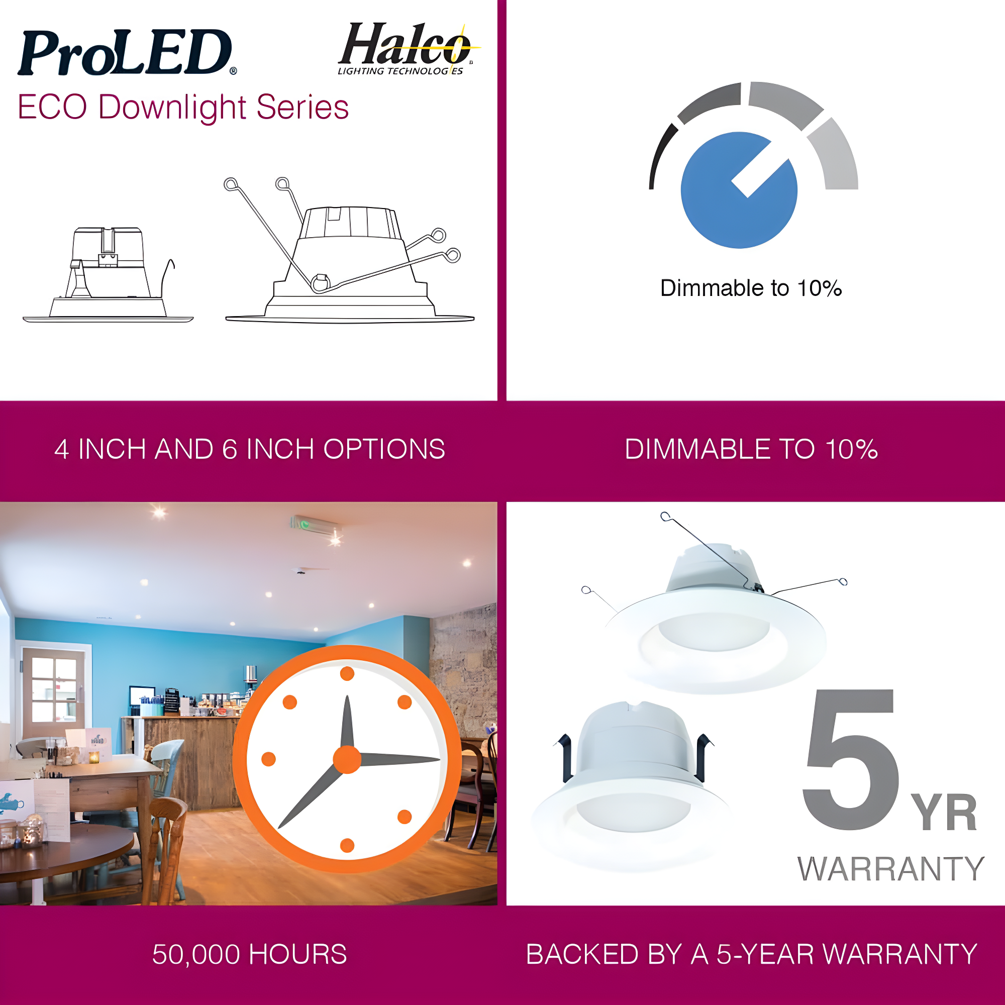Halco 99734 DL4FR9/930/LED3 -ProLED Downlight Retrofit Series -4" -9W -3000K -Dimmable