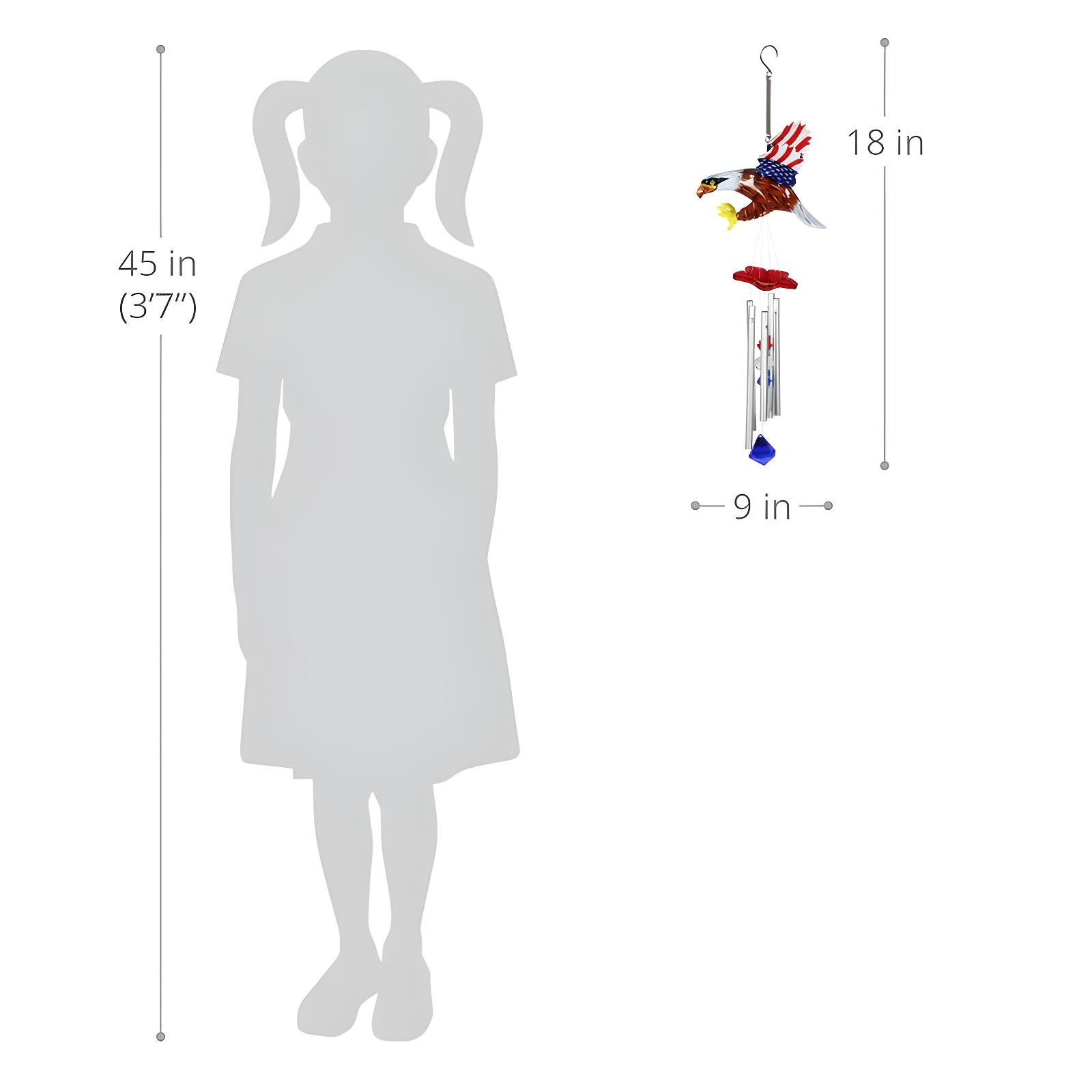 Exhart Exhart WindyWing Patriotic Eagle Wind Chime with American Flag Wings, 8 by 18 Inches