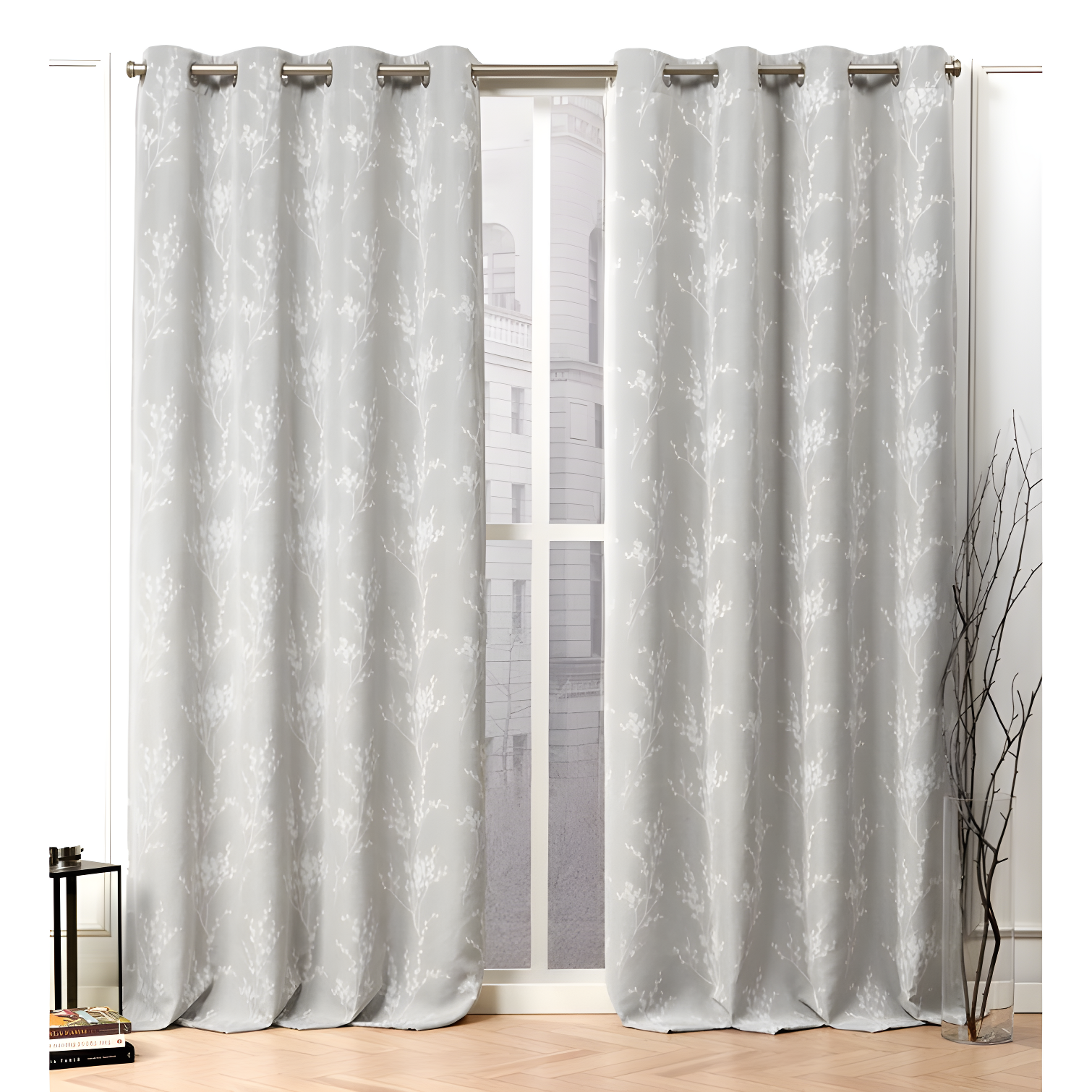 Nicole Miller Nicole Miller Turion Floral Room Darkening Blackout Grommet Top Curtain Panel Pair (Set of 2)
