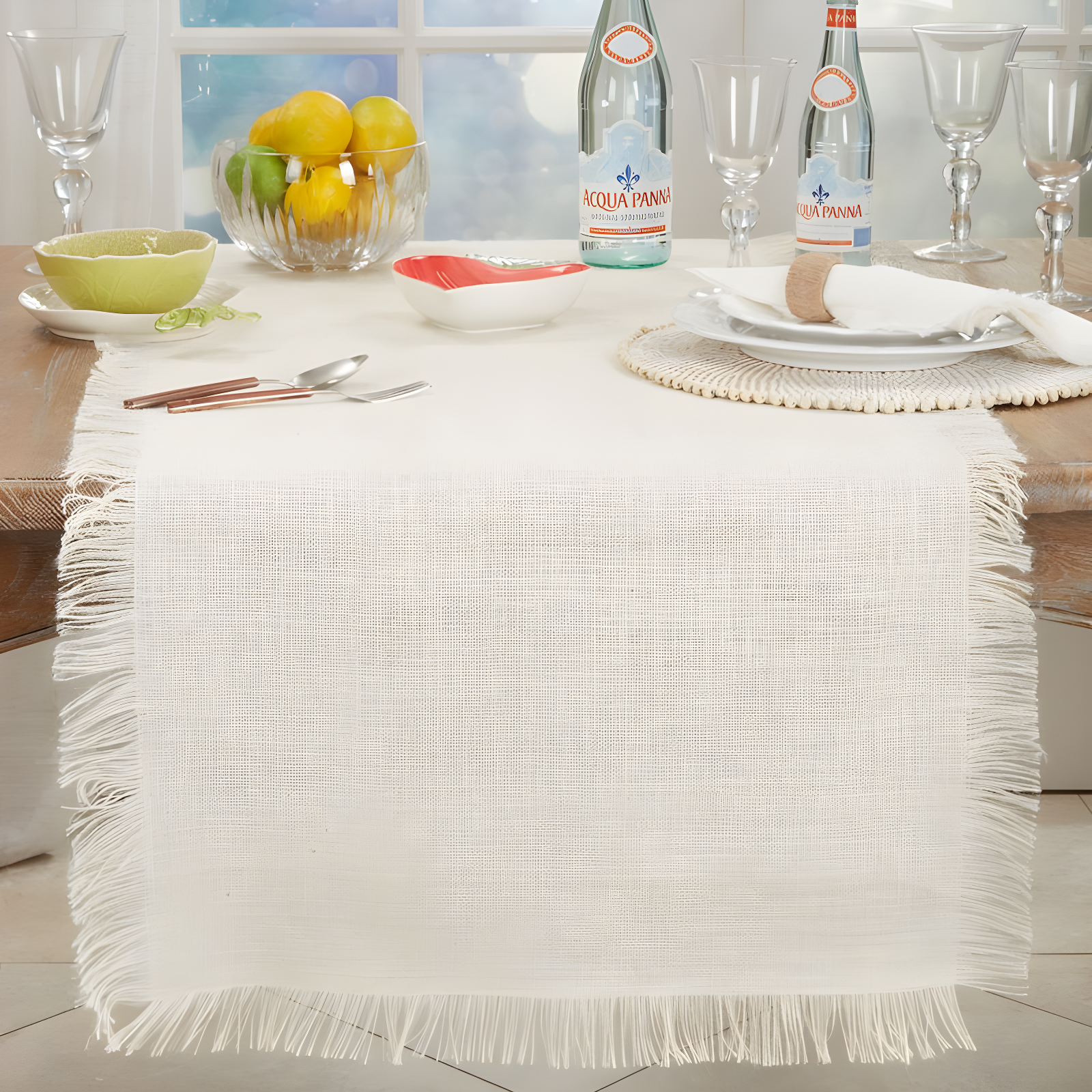 Saro Lifestyle Fringed Jute Runner, 20"x70", Off-White