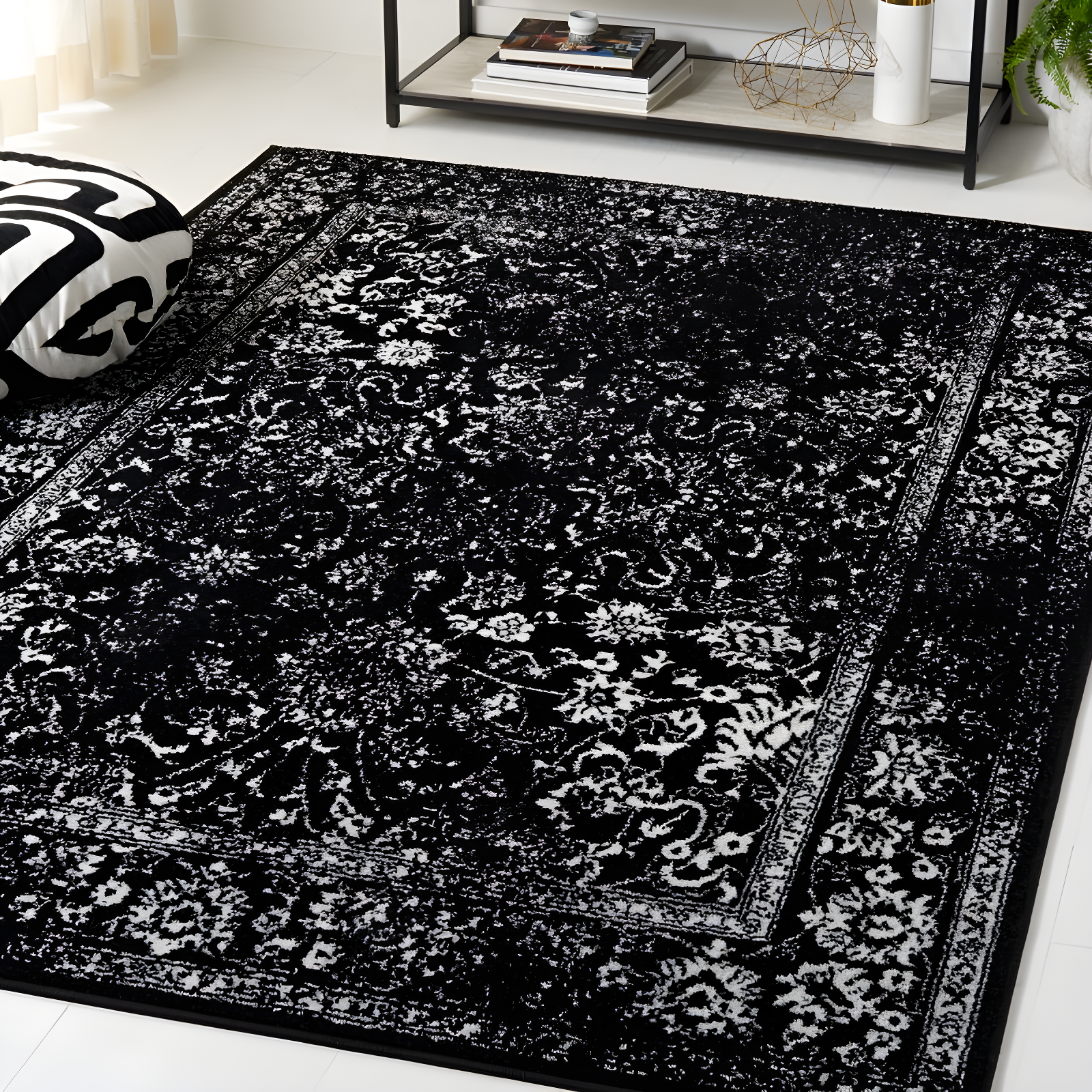 Adirondack ADR109 Machine Made Indoor Accent Rug - Black/Ivory - 3'x5' - Safavieh