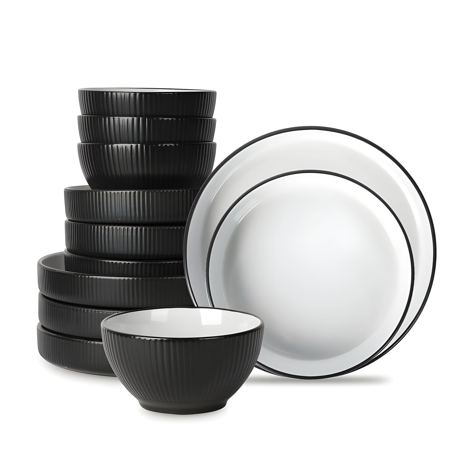 Christian Siriano Christian Siriano Larosso 12-Piece Dinnerware Set with Dinner Bowls and Pasta Bowls, Stoneware