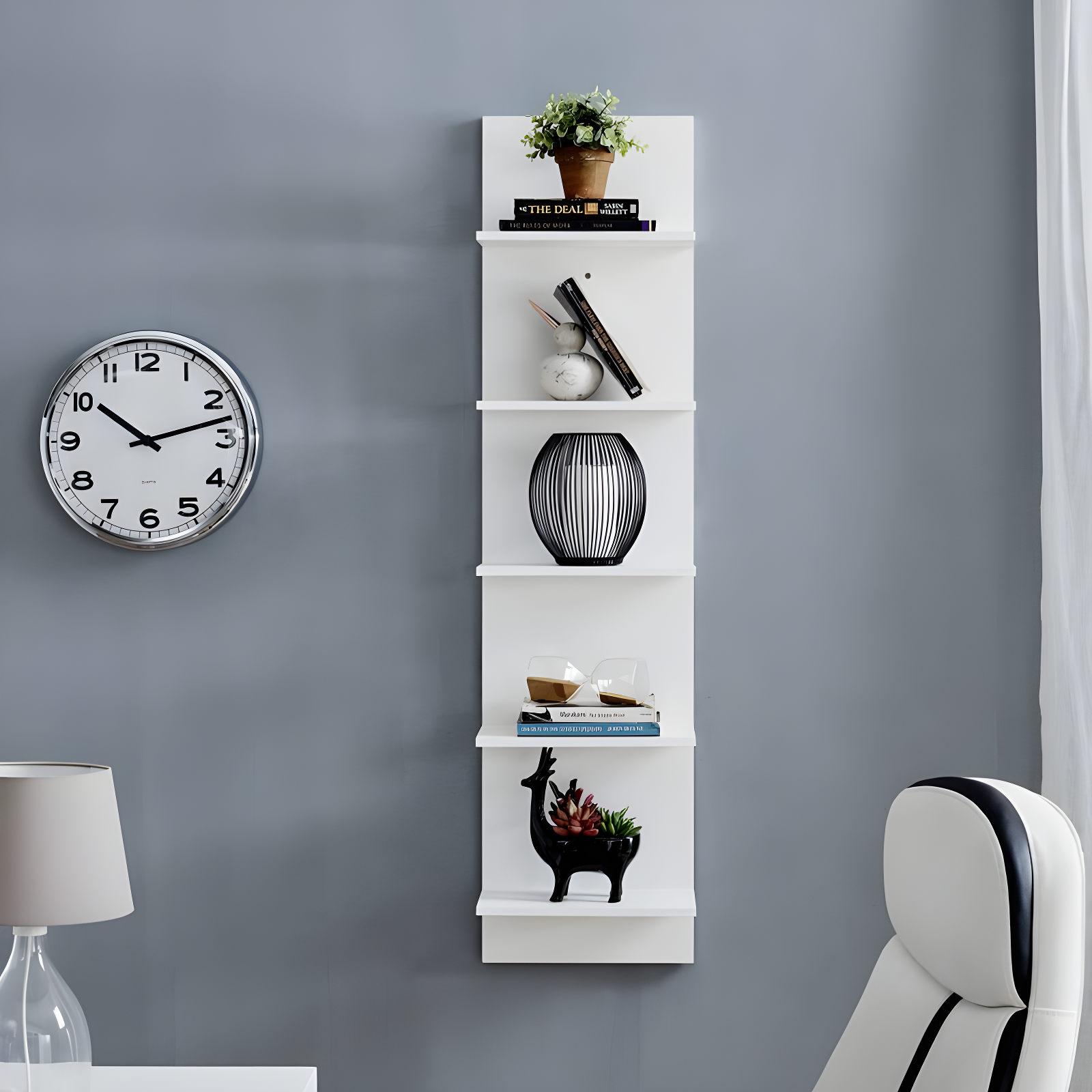 Danya B. 47" x 11.7" Wide Vertical Column Wall Shelf White: Laminated MDF, 5-Tier Storage, Includes Mounting Hardware