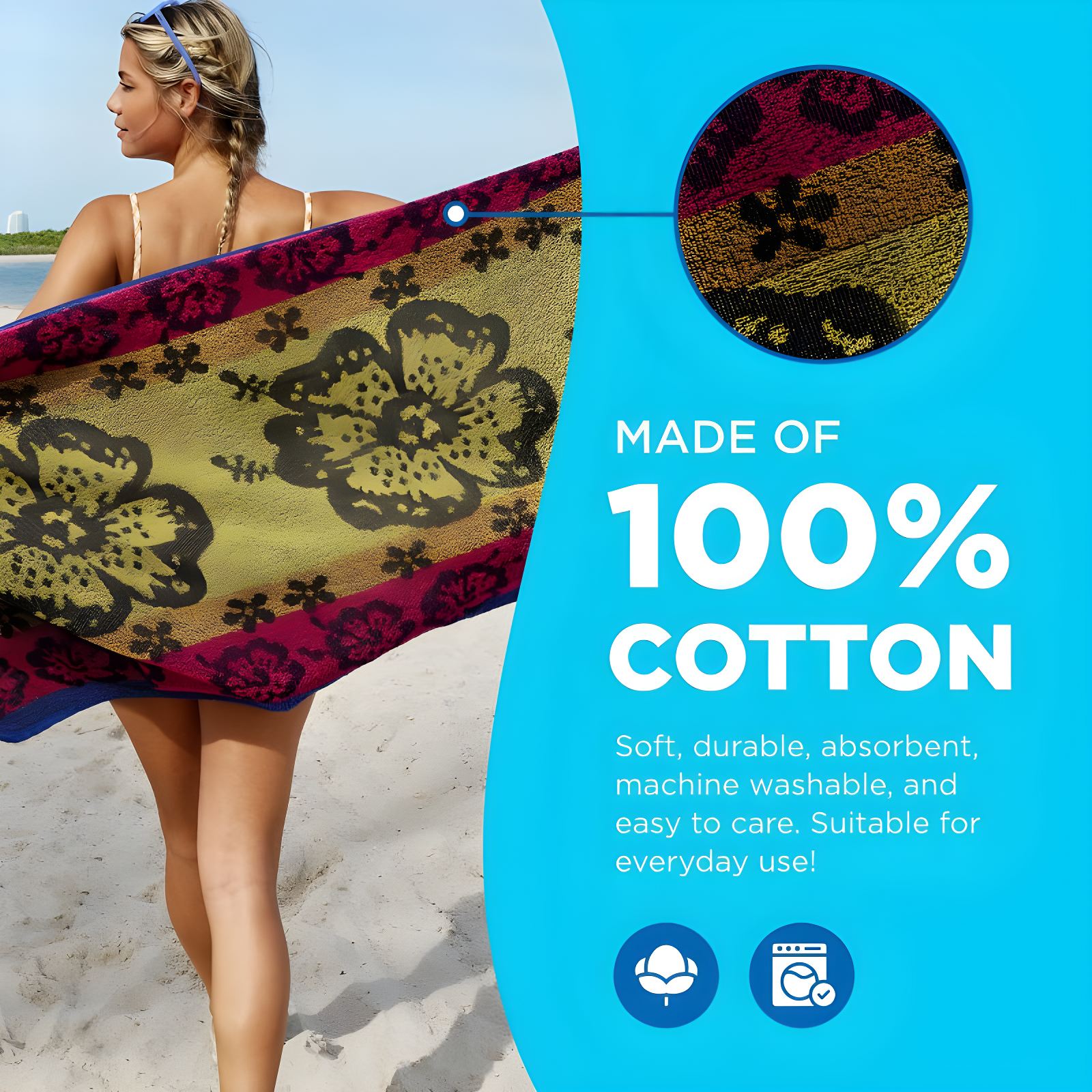 Ben Kaufman Terry Beach & Pool Towel - Oversized Beach Towel Bundle - Multipack with Assorted Colors - 30” x 60” - 6 Pack