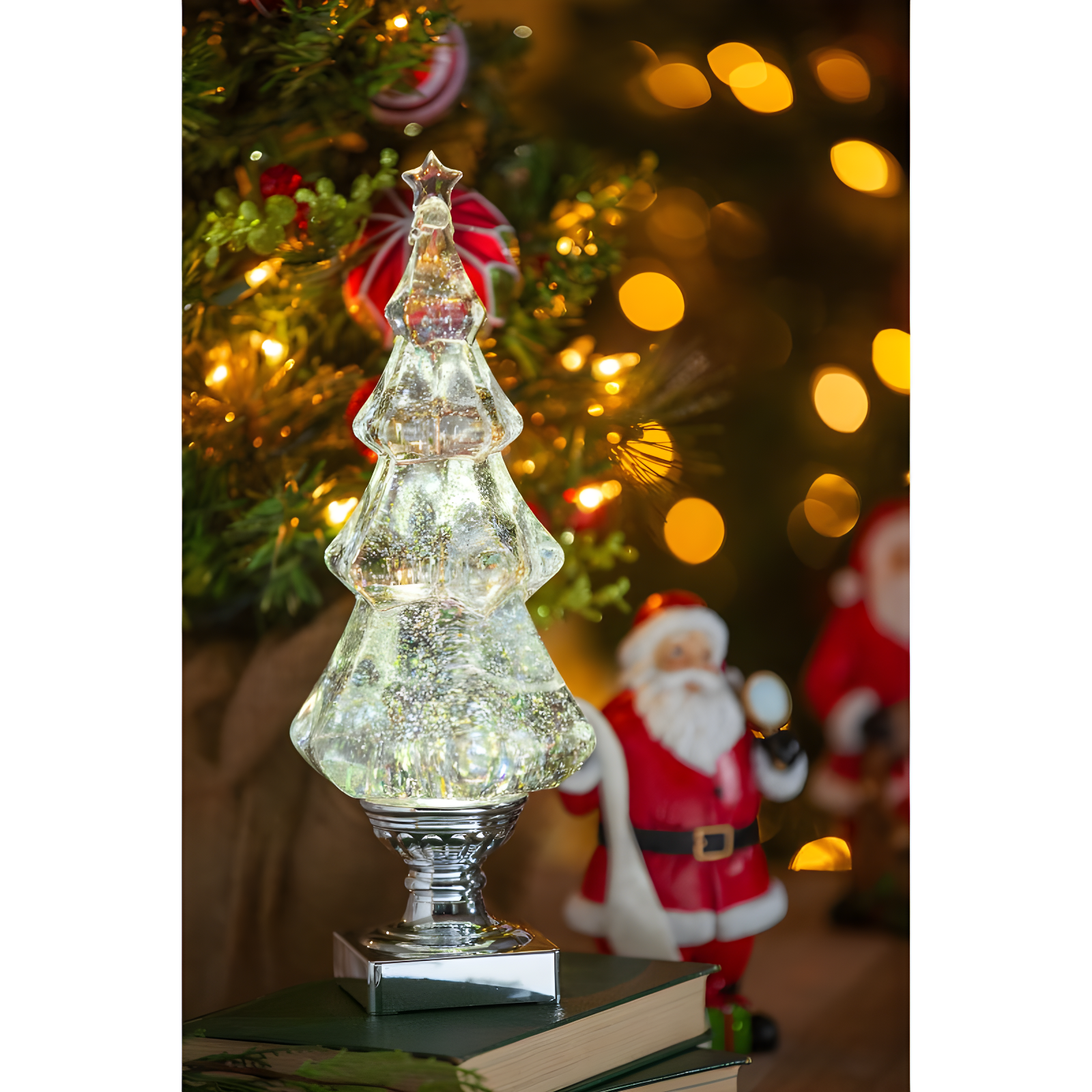 Evergreen Beautiful Christmas LED Liquid Motion Glitter Christmas Tree Table Top Decor - 5 x 5 x 14 Inches Indoor/Outdoor Decoration